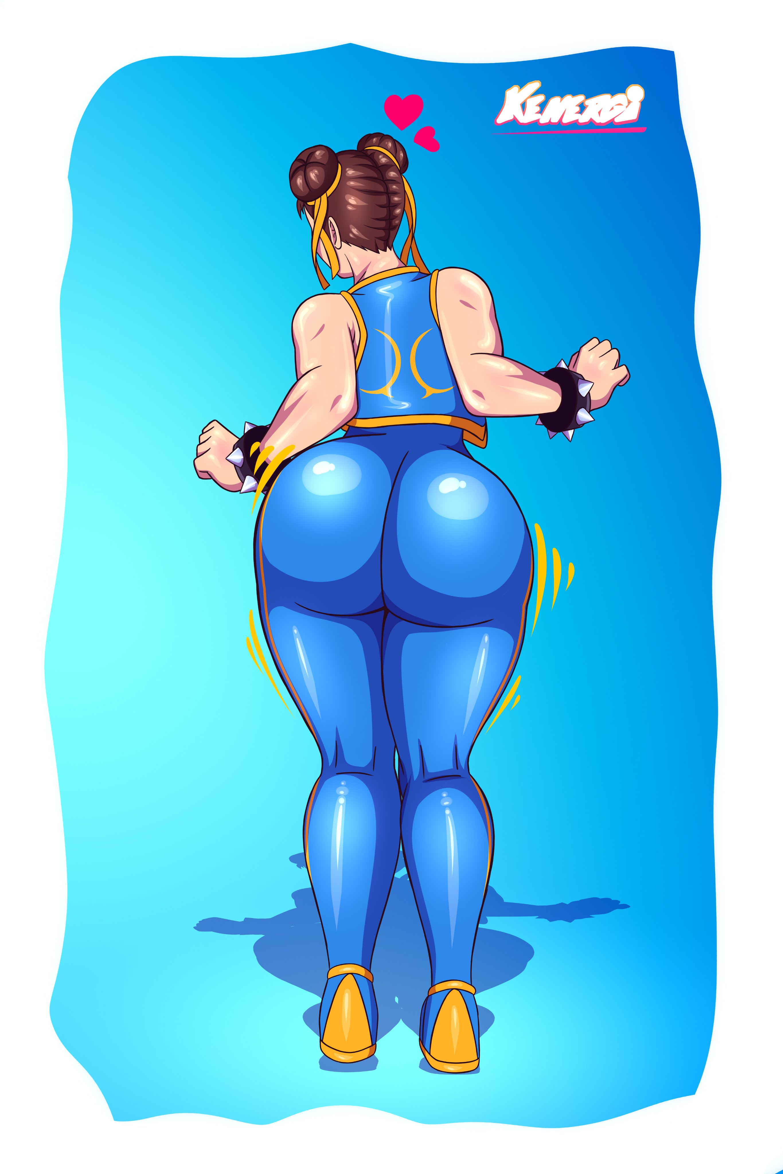 1girls, 2d, ass, back view, big ass, brown hair, capcom, chun-li, chun-li (fortnite), female, fortnite, solo, street fighter, street fighter alpha, thick thighs