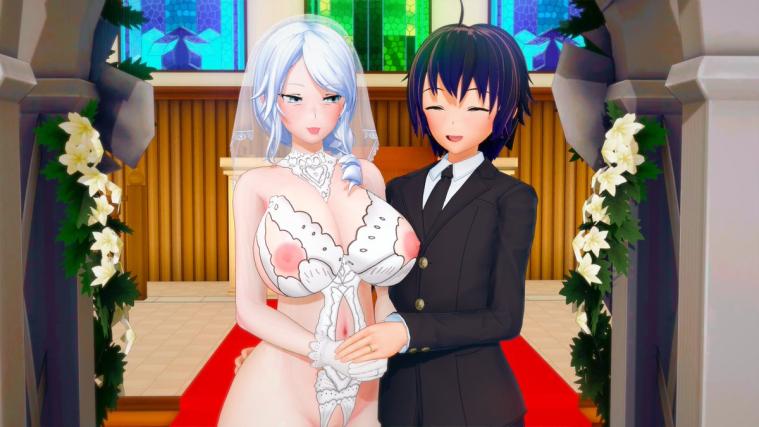 3d bridal_lingerie bridal_veil bride church clothed_male dark_blue_hair daven_(extremesoda) extremesoda functionally_nude functionally_nude_female gloves groom large_breasts lingerie milf nipples oc older_female original_character rwby suit wedding wedding_lingerie wedding_ring wedding_veil white_hair willow_schnee younger_male