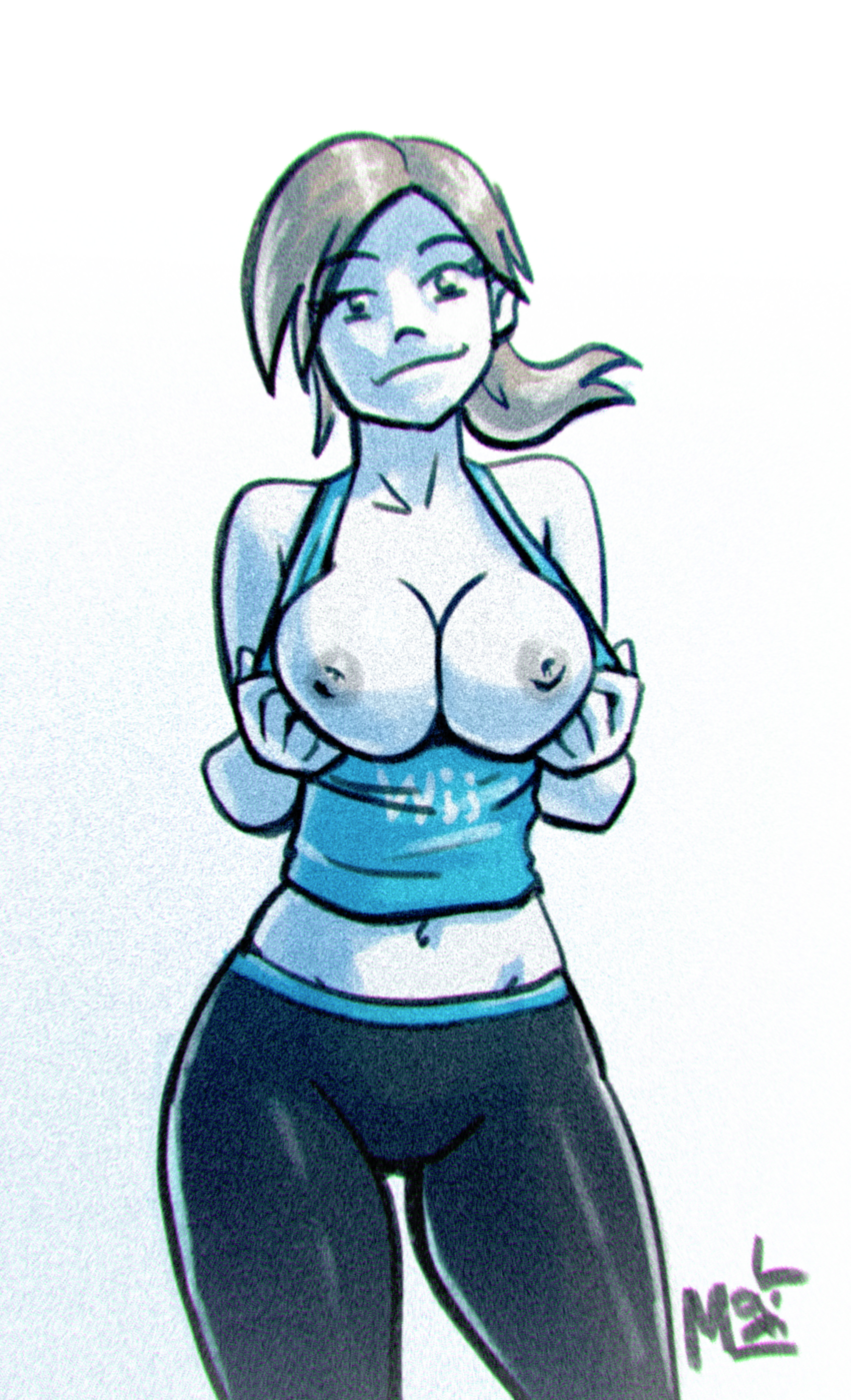 1girls, breasts, breasts out, female, female only, grey eyes, grey hair, maximaldraws, nintendo, presenting, solo, super smash bros., super smash bros. ultimate, tank top, white skin, wii fit, wii fit trainer, wii fit trainer (female), yoga pants