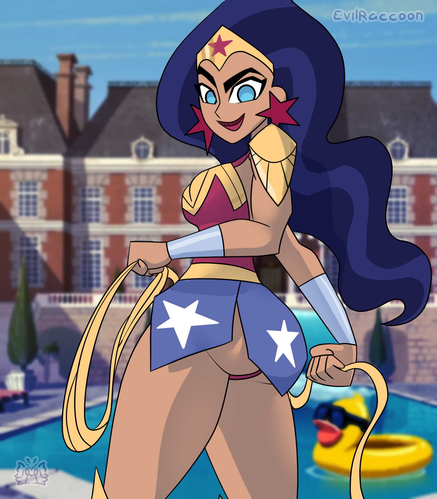 1girls, amazon, ass, big ass, blue eyes, dark blue hair, dark skin, dark-skinned female, dc, dc comics, dc super hero girls, diana prince, evil raccoon, female, female only, mapashonsfw, panties, rear view, star earrings, upskirt, wonder woman, wonder woman (series)