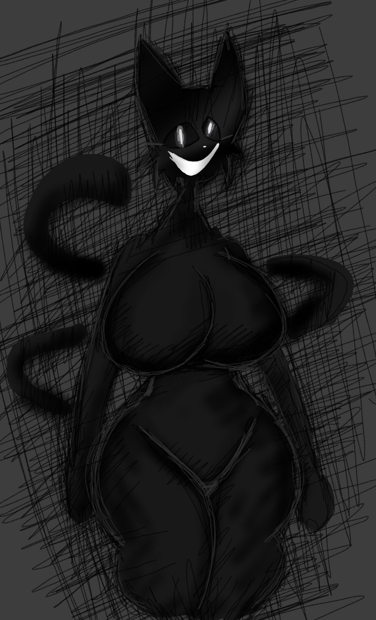 1girls, alternate (mandela catalogue), big breasts, breasts, dork boi, feline, female, female only, furry alternate (species), lewd dorky, mandela catalogue, nightmare waifu, paralysis cat (lewd dorky), sketch, tagme, thick thighs