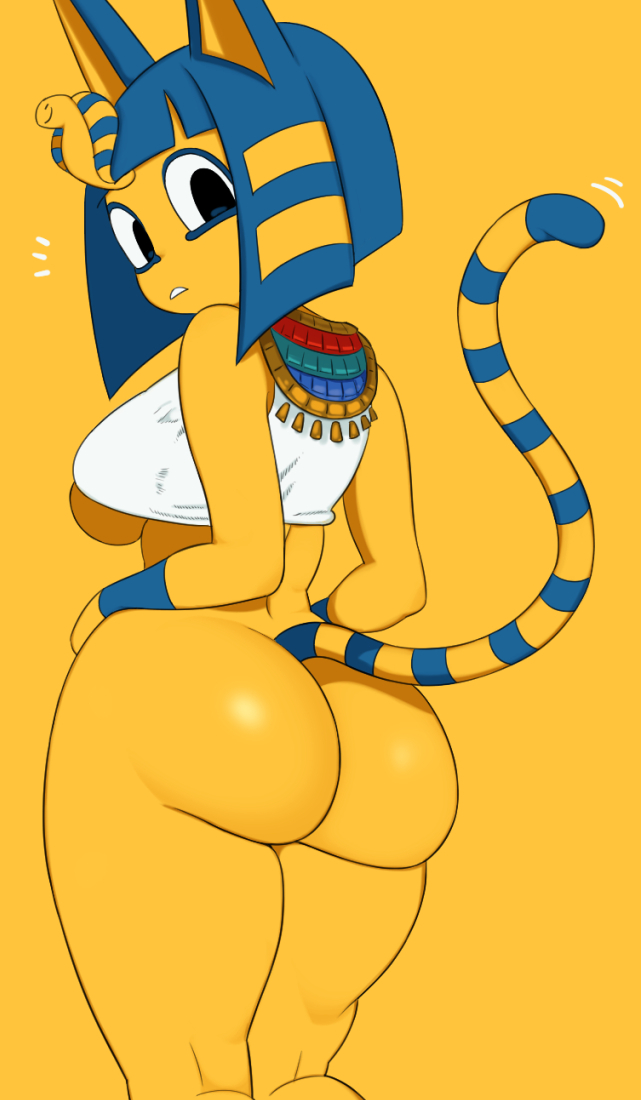 2020s, 2022, animal crossing, ankha, ankha (animal crossing), ass, big ass, big butt, blue hair, bubble ass, bubble butt, cat ears, cat tail, female, furry, nintendo, thick thighs, yuta agc