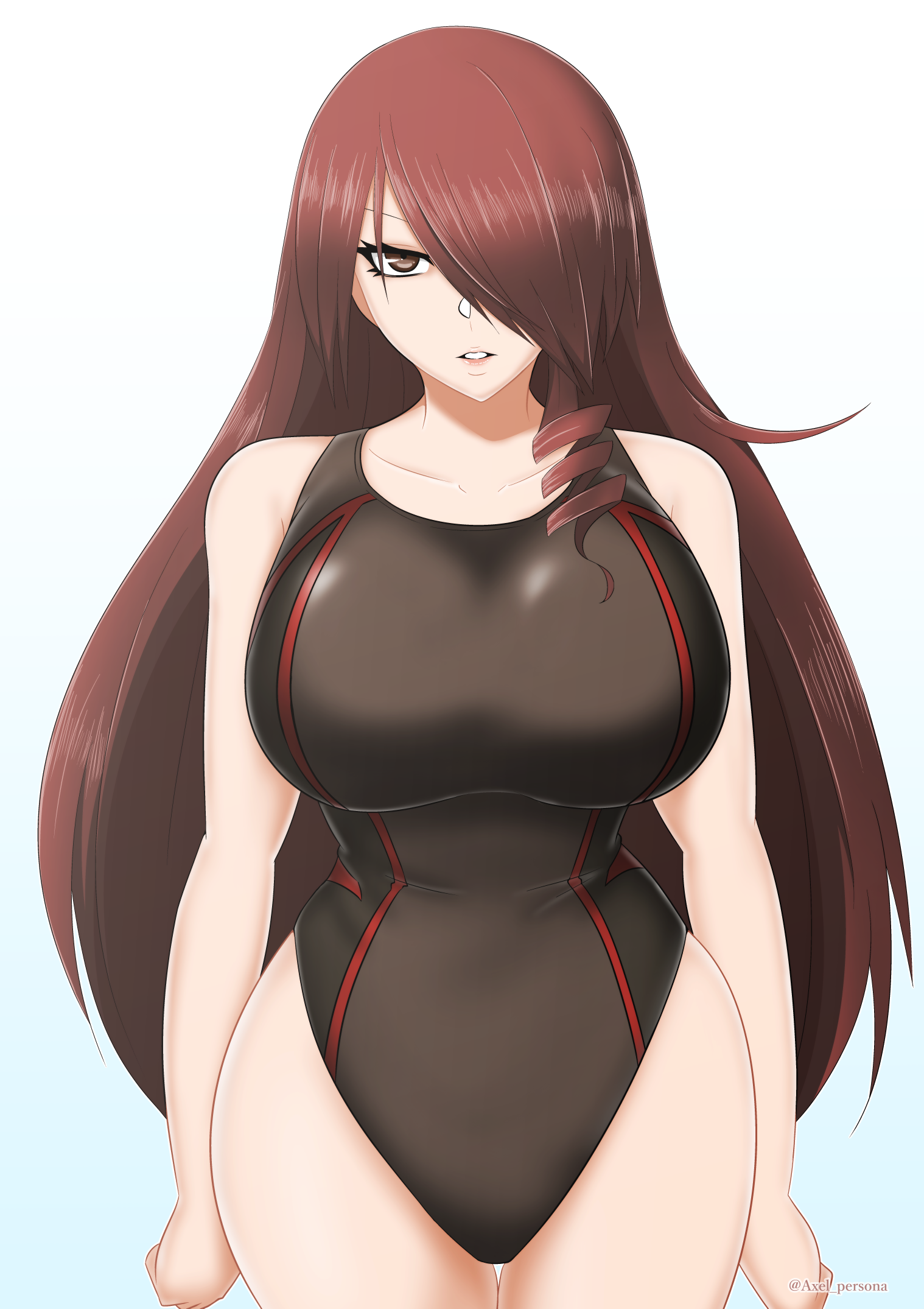 alternate costume, atlus, axel persona, breasts, competition swimsuit, crotetsu, female, looking at viewer, mitsuru kirijo, one-piece swimsuit, persona, persona 3, solo, swimsuit, tagme