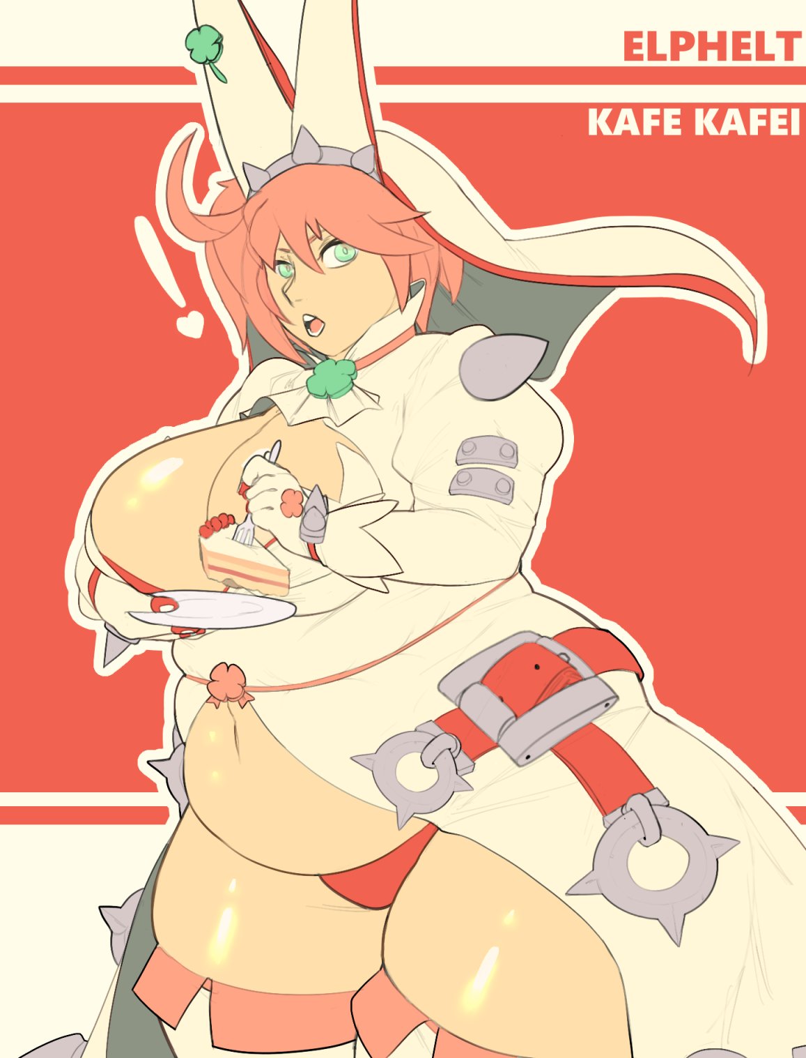 ! 10s 1girls 2018 bbw belly big_breasts breasts cake chubby chubby_female cleavage curvaceous curvy elphelt_valentine english english_text female female_focus green_eyes guilty_gear kafekafei large_breasts looking_at_viewer obese pink_hair plump solo solo_female solo_focus text thick_thighs thighhighs thighs tummy voluptuous