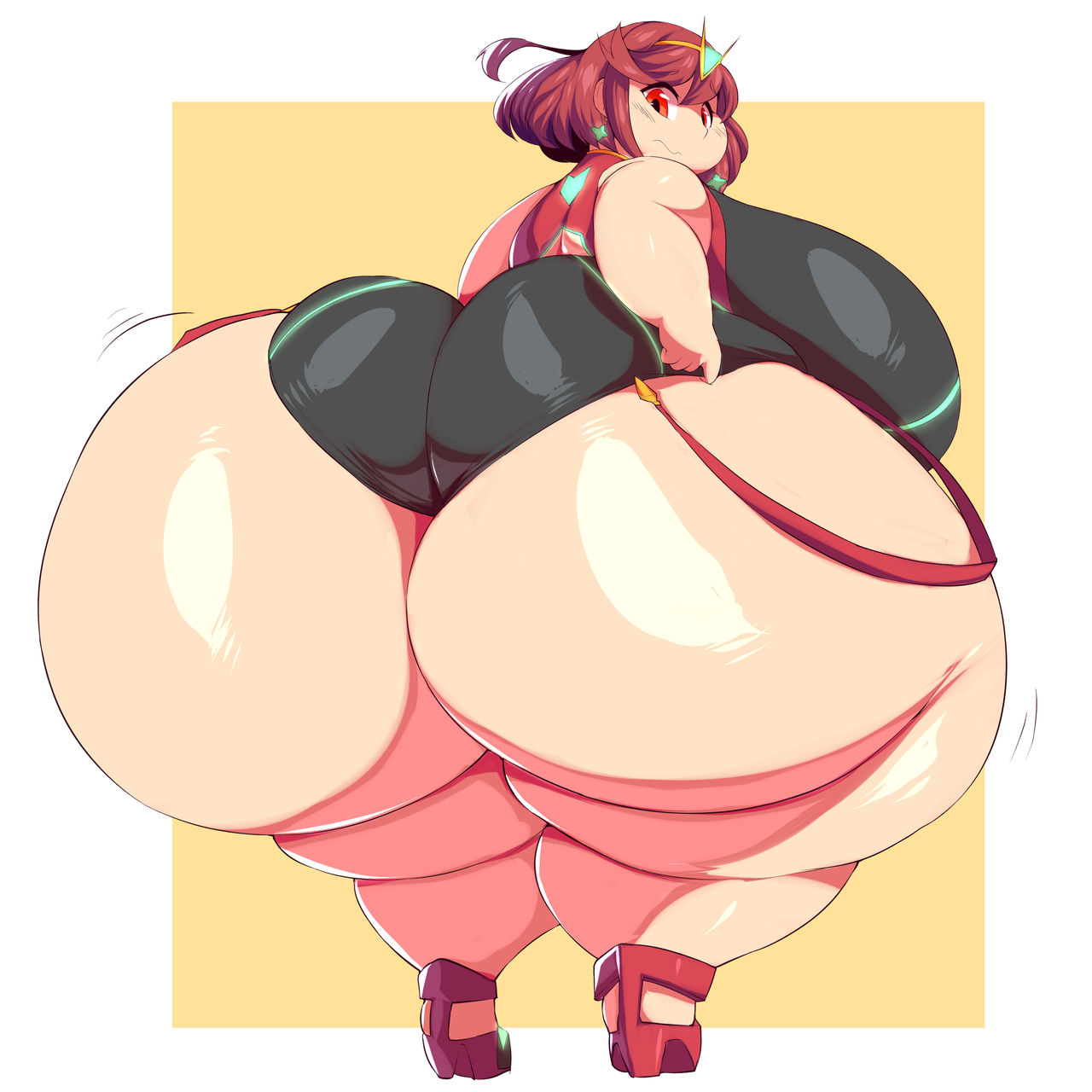 1girls, 2018, ass, bbw, breasts, earrings, female, female focus, gigantic ass, gigantic breasts, gigantic thighs, hips, huge ass, huge breasts, huge thighs, hyper, hyper ass, hyper breasts, hyper hips, hyper thighs, looking back, massive ass, massive breasts, massive thighs, matching hair/eyes, nintendo, overweight, overweight female, pyra, red eyes, red hair, solo, solo female, solo focus, ssbbw, thick thighs, thighs, trinity-fate62, wide hips, xenoblade (series), xenoblade chronicles 2