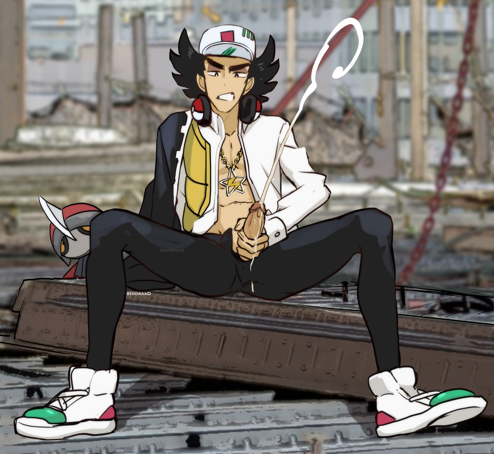 boner, cum, cumming, erect penis, erection, gay, gay male, giacomo (pokemon), hard on, idoraad, jerking, jerking off, jerkingoff, lilprincyvi, male, male only, masturbation, open shirt, penis, pokemon, pokemon sv, spiky hair, spread legs, team star, unzipped pants, veiny penis, yaoi