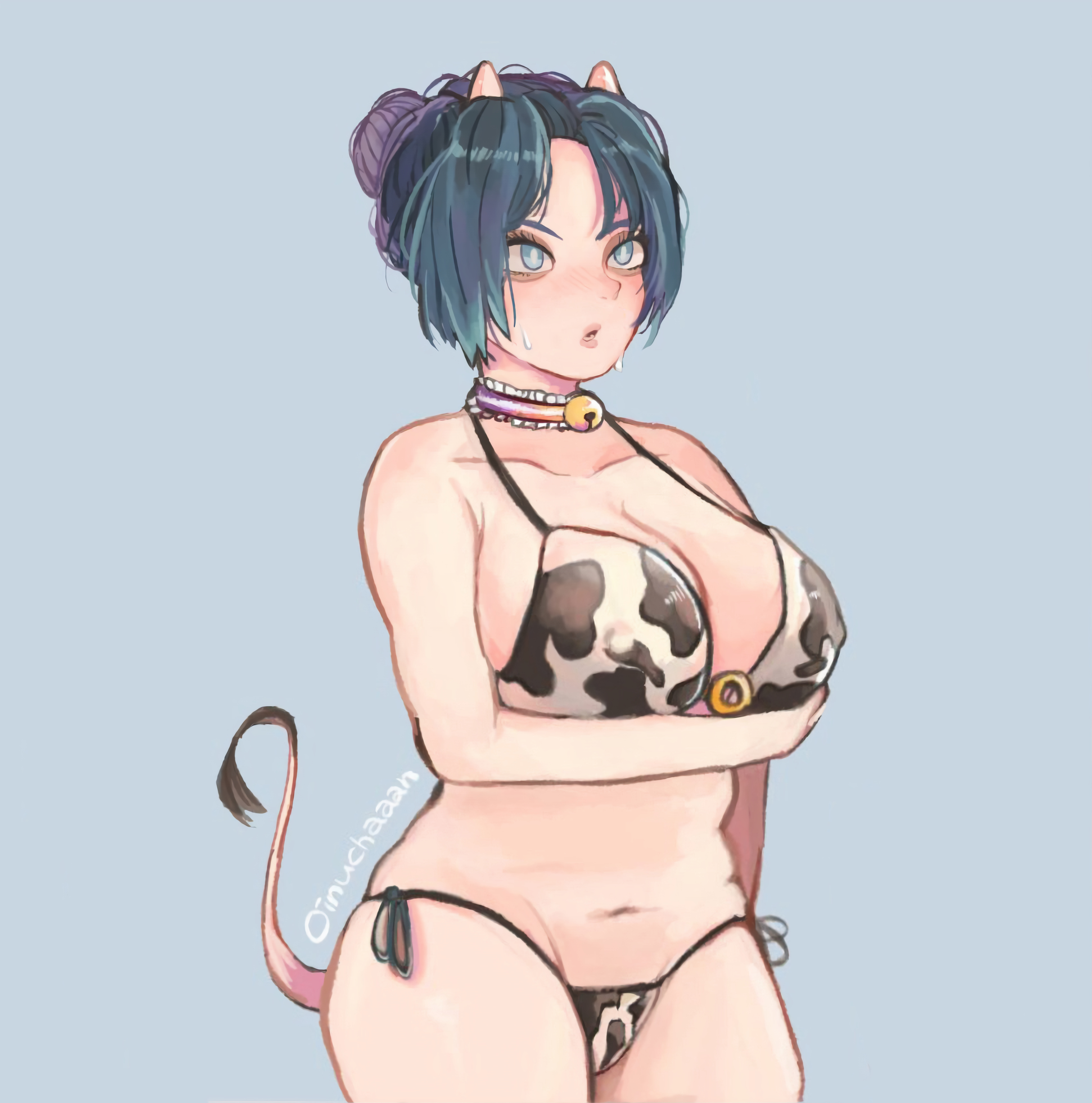 2d, alternate breast size, apex legends, ass, belly, belly button, big ass, big breasts, big nipples, big thighs, blush, blush lines, bottom heavy, breast hold, breast squish, breasts, breasts out, bursting breasts, cow girl, female, gigantic ass, huge ass, huge breasts, nipple bulge, nipples, simple background, stretched clothing, sweat, sweatdrop, tail, thick, thick ass, thick hips, thick legs, thick thighs, tight clothes, tight clothing, wraith (apex legends)