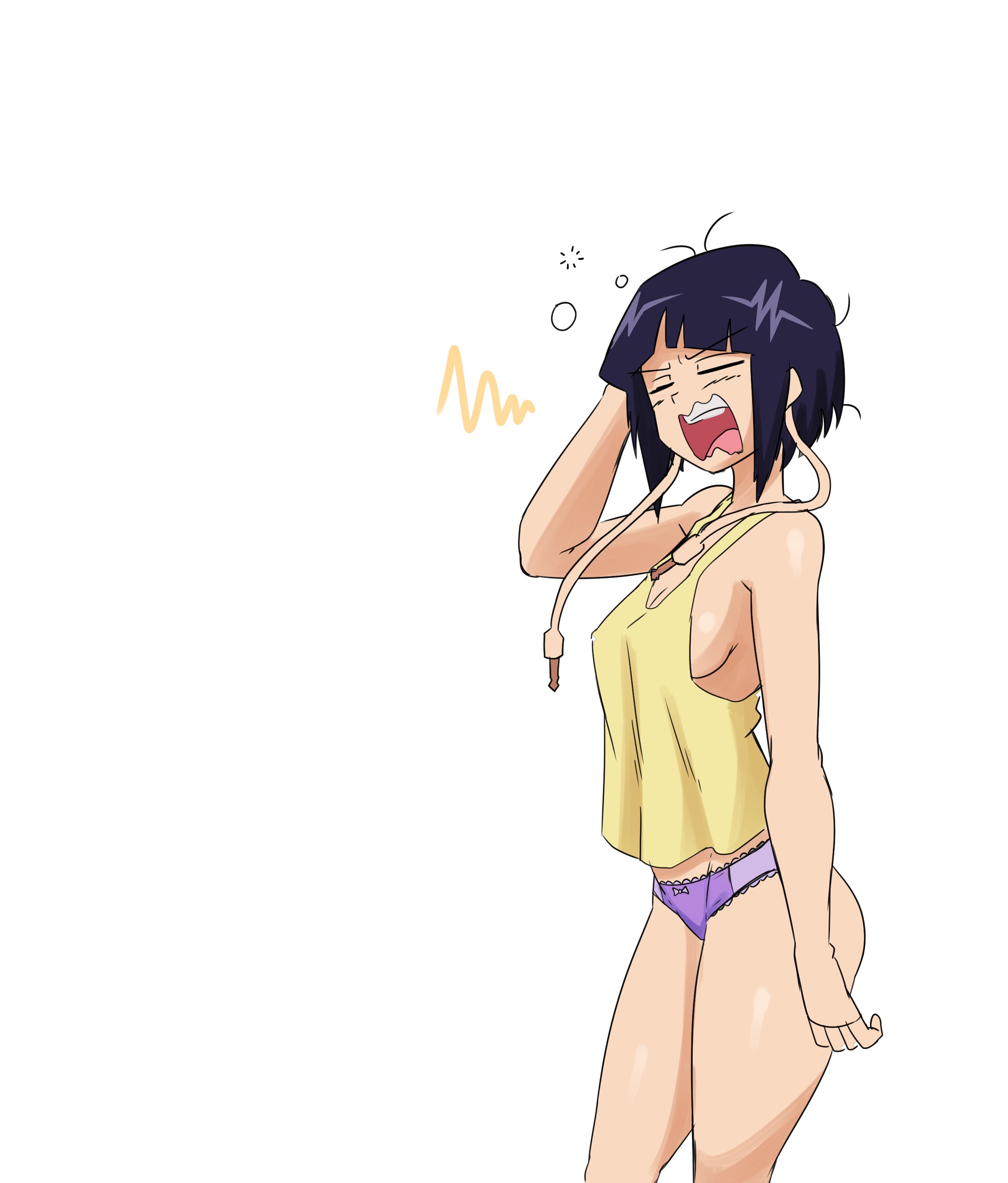 1girls, breasts, female, kyoka jiro, my hero academia, purple hair, purple-haired female, sideboob, small breasts, yawn, zeromomentai