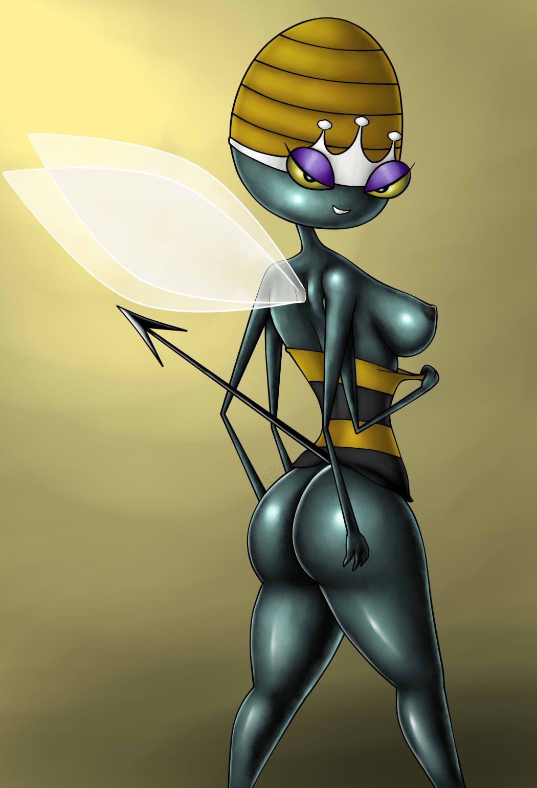 ass black_skin crown eyeshadow female hanna-barbera insect_girl insects large_breasts multi_arm multi_limb queen_bea redbenjamin secret_squirrel_show smile solo wings yellow_eyes