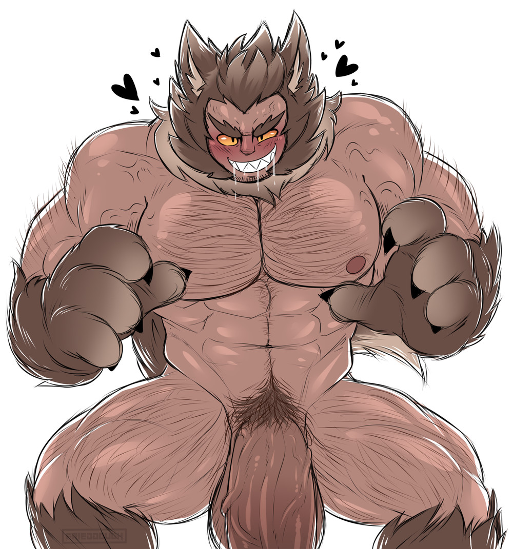 balls bara big_balls big_penis blush drooling flaccid frieddough gay hairy male male_only muscles muscular nude penis solo solo_male spread_legs uncensored veiny_penis werewolf