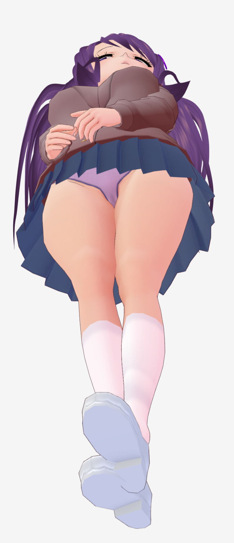 1female 1girls 3d 3d_(artwork) 3d_model 5_fingers big_breasts blue_skirt breasts clothed clothes clothing doki_doki_literature_club female female_focus female_human female_only girl girl_only human human_female human_focus human_only long_hair matching_hair/eyes matching_hair_and_eye_color matching_hair_and_eyes panties pantyshot purple_eyes purple_hair purple_panties screambean shoes skirt socks socks_and_shoes solo solo_female solo_focus thighs uniform upskirt vroid vroidhub white_background yuri_(doki_doki_literature_club)