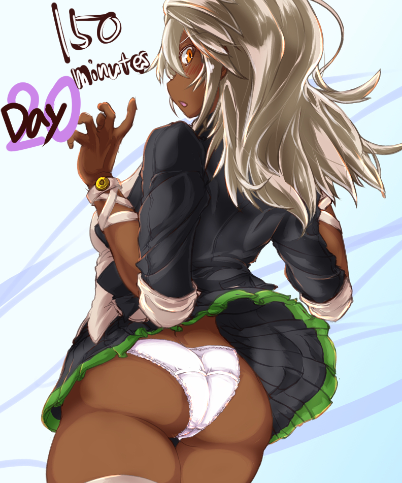 ass, big ass, dark skin, dark-skinned female, female, guilty gear, looking back, panties, ramlethal valentine, thick thighs, upskirt