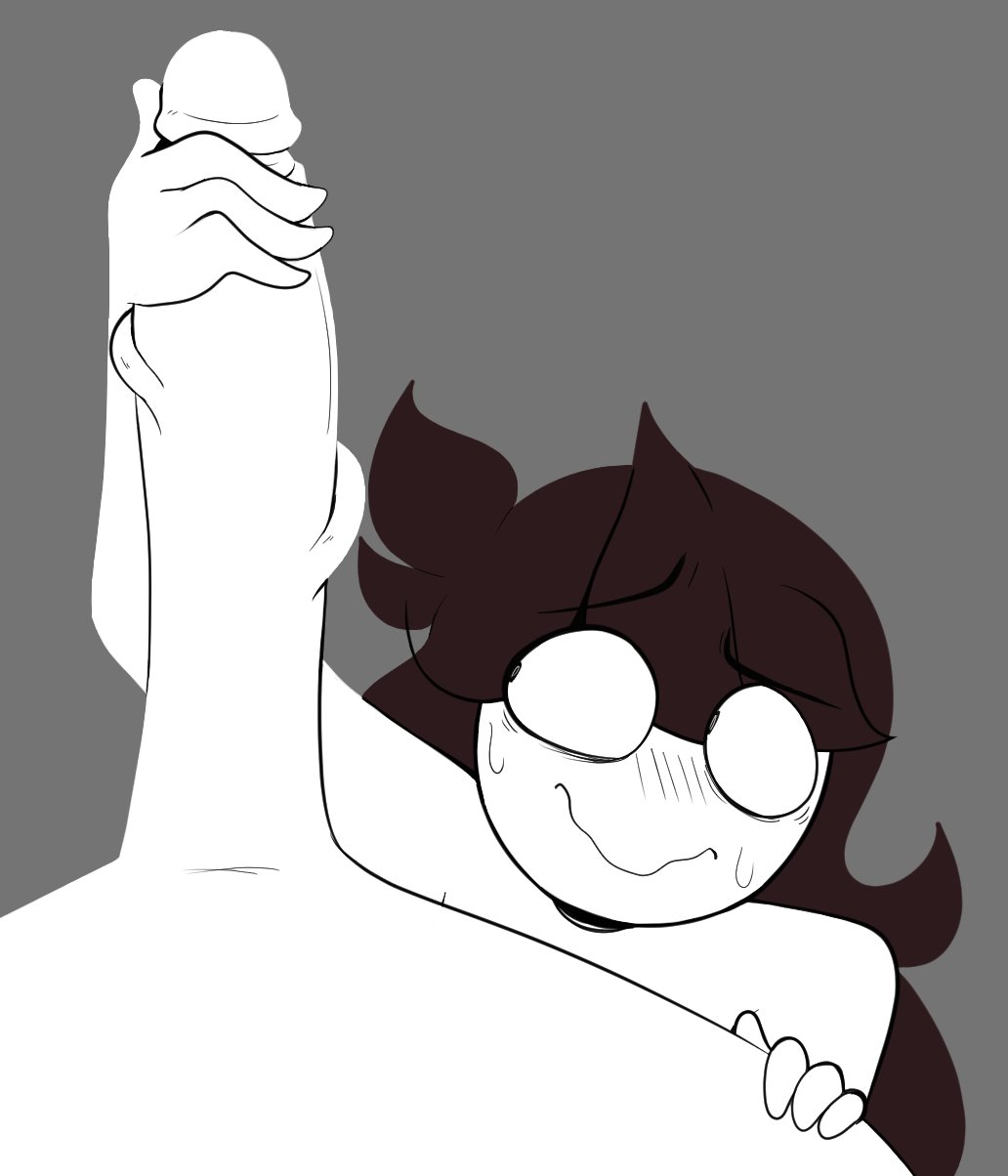 1boy 1girls big_penis blush brown_hair fully_clothed grey_background handjob happy huge_cock jaiden jaiden_animations large_penis long_hair long_penis masturbation nervous nervous_smile penis rubbing_penis sweating vaz0v youtube