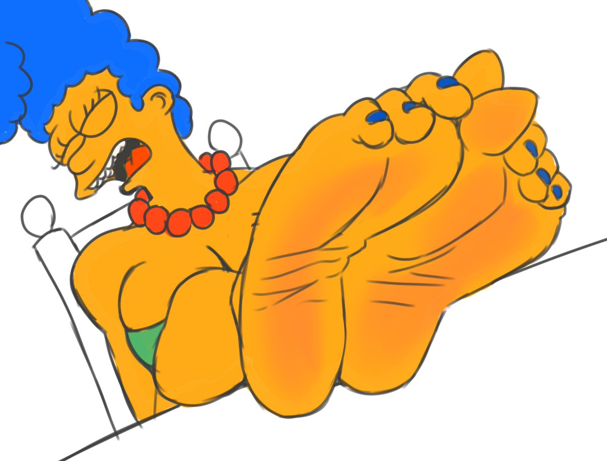 barefoot, blue hair, breasts, cleavage, feet, female, foot fetish, foot focus, marge simpson, sleeping, soles, the simpsons, toes, white background, zp92