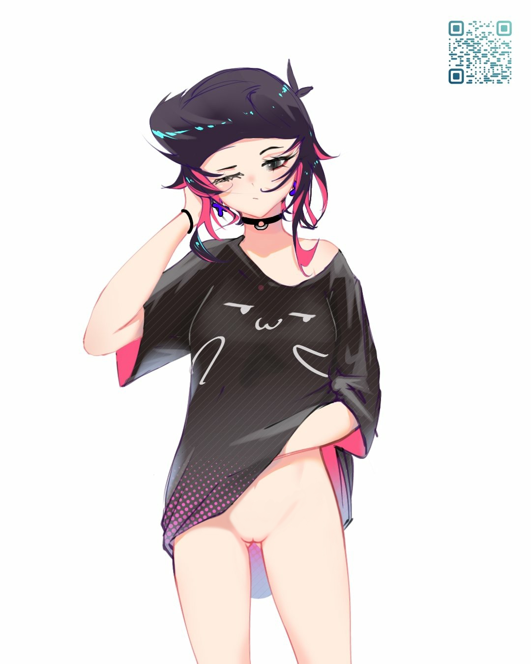 bibi (brawl stars), black hair, brawl stars, colored hair, female, pussy, shirt
