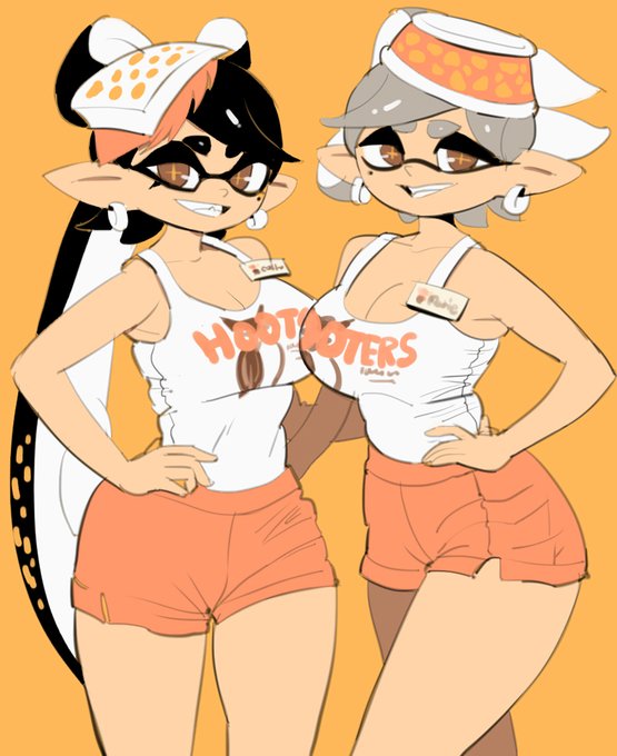 ass, big ass, big breasts, booty shorts, breasts, callie (splatoon), female, inkling, marie (splatoon), nintendo, splatoon, squid sisters, tentacle hair, yuta agc