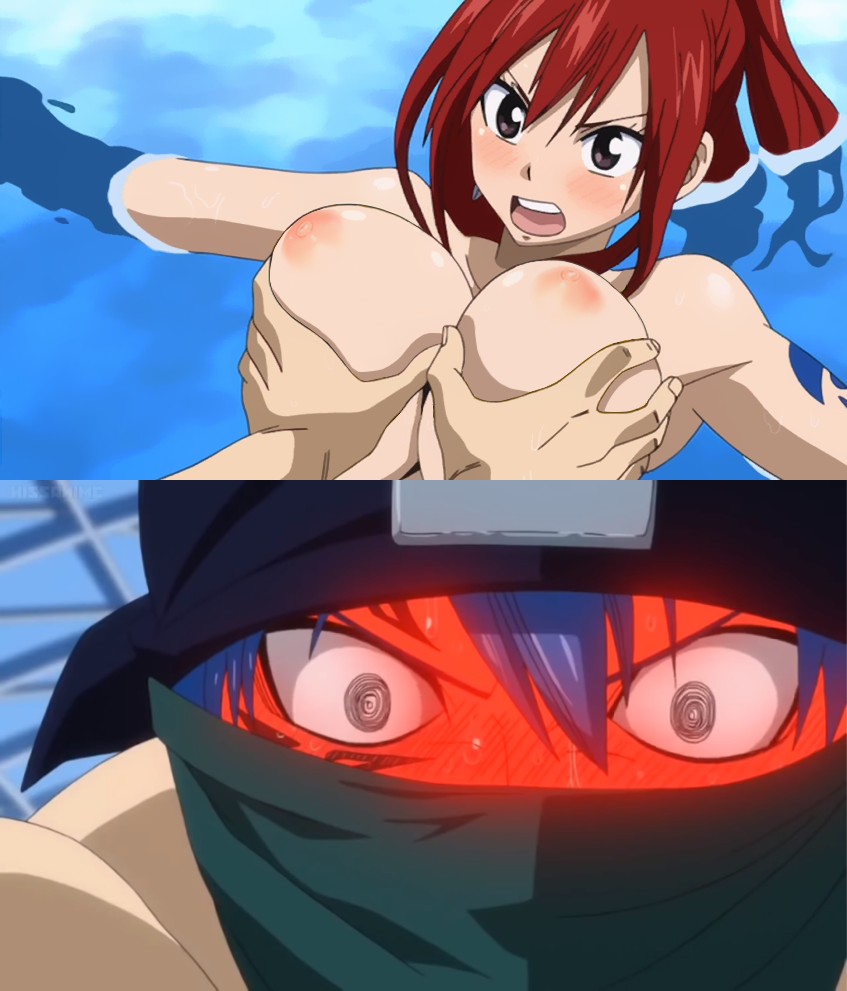 blue_hair blush canon_couple disguise erza_scarlet fairy_tail groping_breasts jellal_fernandes masked nipples red_hair