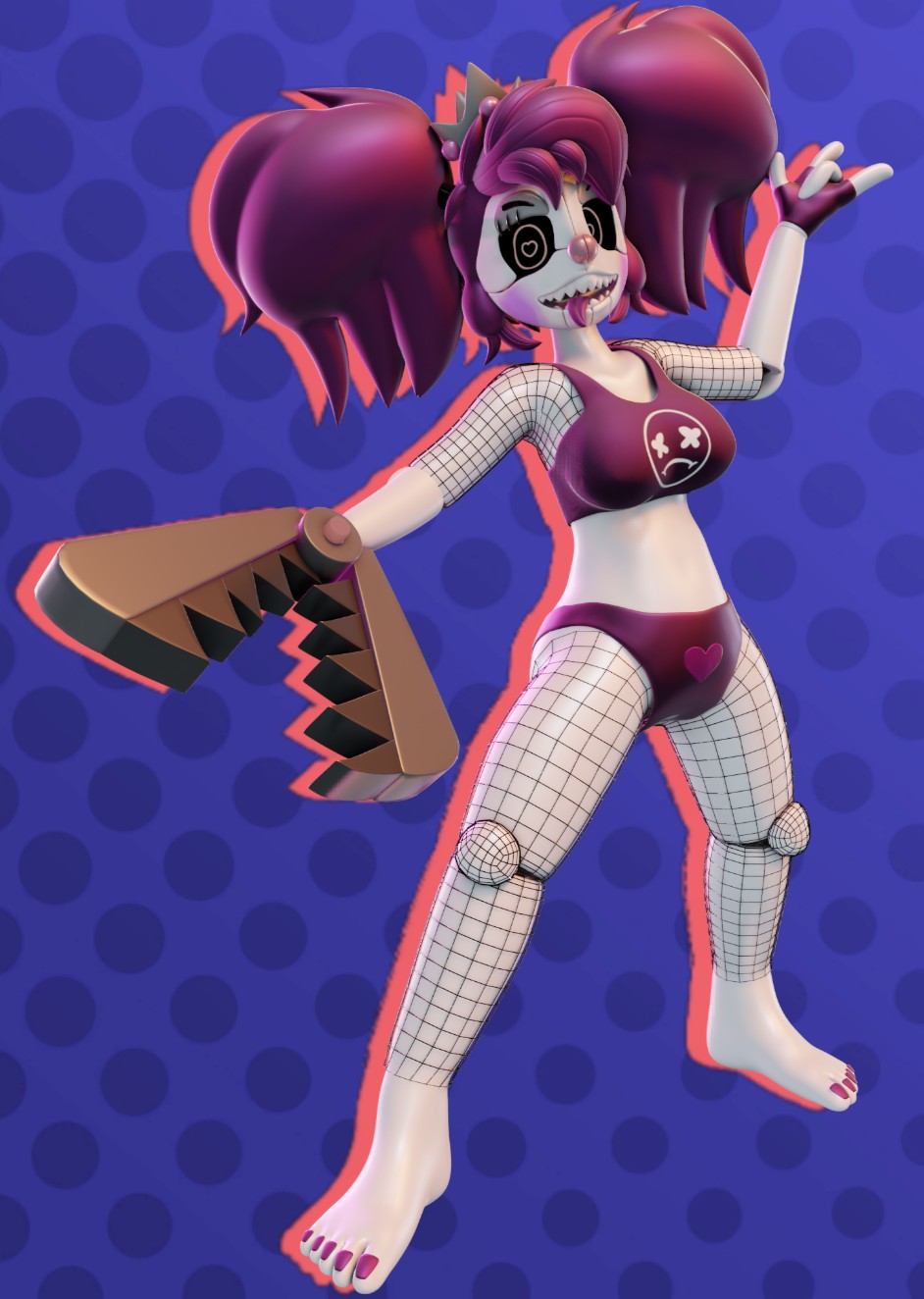 3d baby_(fnafsl) black_eyes circus_baby circus_baby_(fnaf) clown_nose five_nights_at_freddy's freddy_fazbear's_pizzeria_simulator luiske476 purple_bikini purple_hair purple_panties scrap_baby scrap_baby_(fnaf) scrap_baby_(luiske476) solo