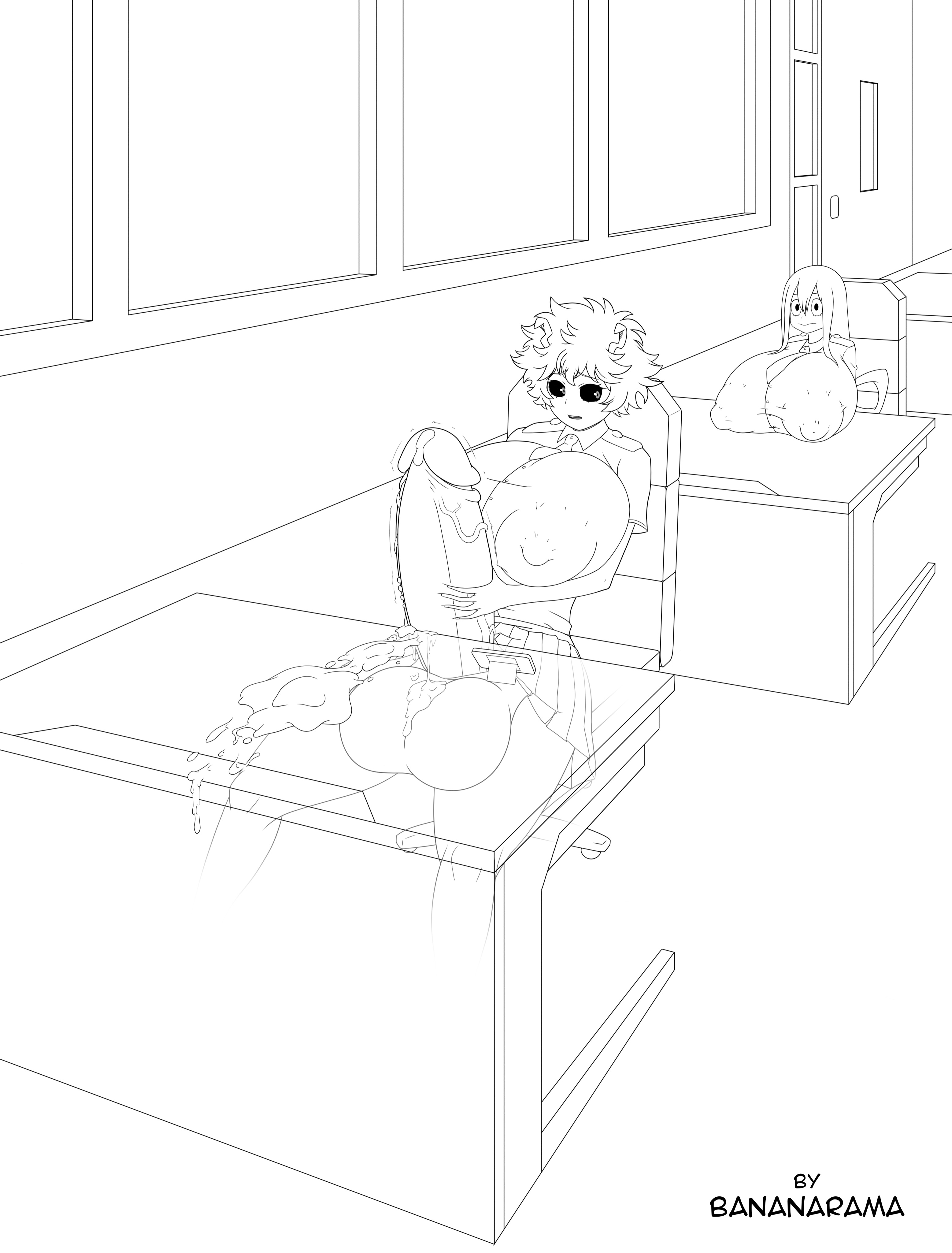 1futa, 1girls, after masturbation, areolae, balls, bananarama (artist), big balls, big breasts, big penis, big testicles, black and white, breasts, breasts on table, classroom, clothed, clothing, cum, cum on table, dickgirl, female, futa focus, futanari, gigantic breasts, gigantic penis, horns, huge balls, huge breasts, huge cock, huge testicles, human, humanoid, humanoid penis, hyper penis, intersex, large balls, large breasts, large penis, large testicles, looking back, looking through, massive breasts, masturbation, mina ashido, monochrome, mostly clothed, my hero academia, nipples, no color, no panties, penis, phone, public, public masturbation, puffy nipples, school uniform, solo focus, testicles, thick penis, tsuyu asui, two-handed masturbation, wide penis