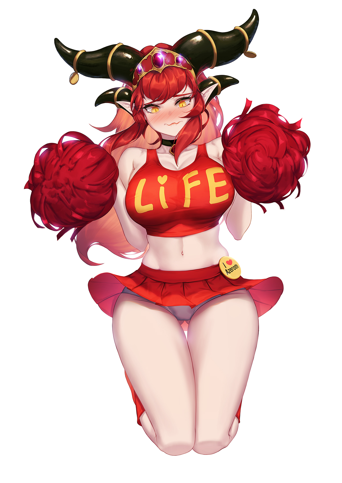 1girls, alexstrasza, big breasts, blueorca, blush, breasts, cheerleader, cute, dragon, embarrassed, female, female only, jumping, large breasts, milf, miniskirt, panties, pom poms, short skirt, skirt, solo, tagme, thigh gap, wavy mouth, wide hips, world of warcraft