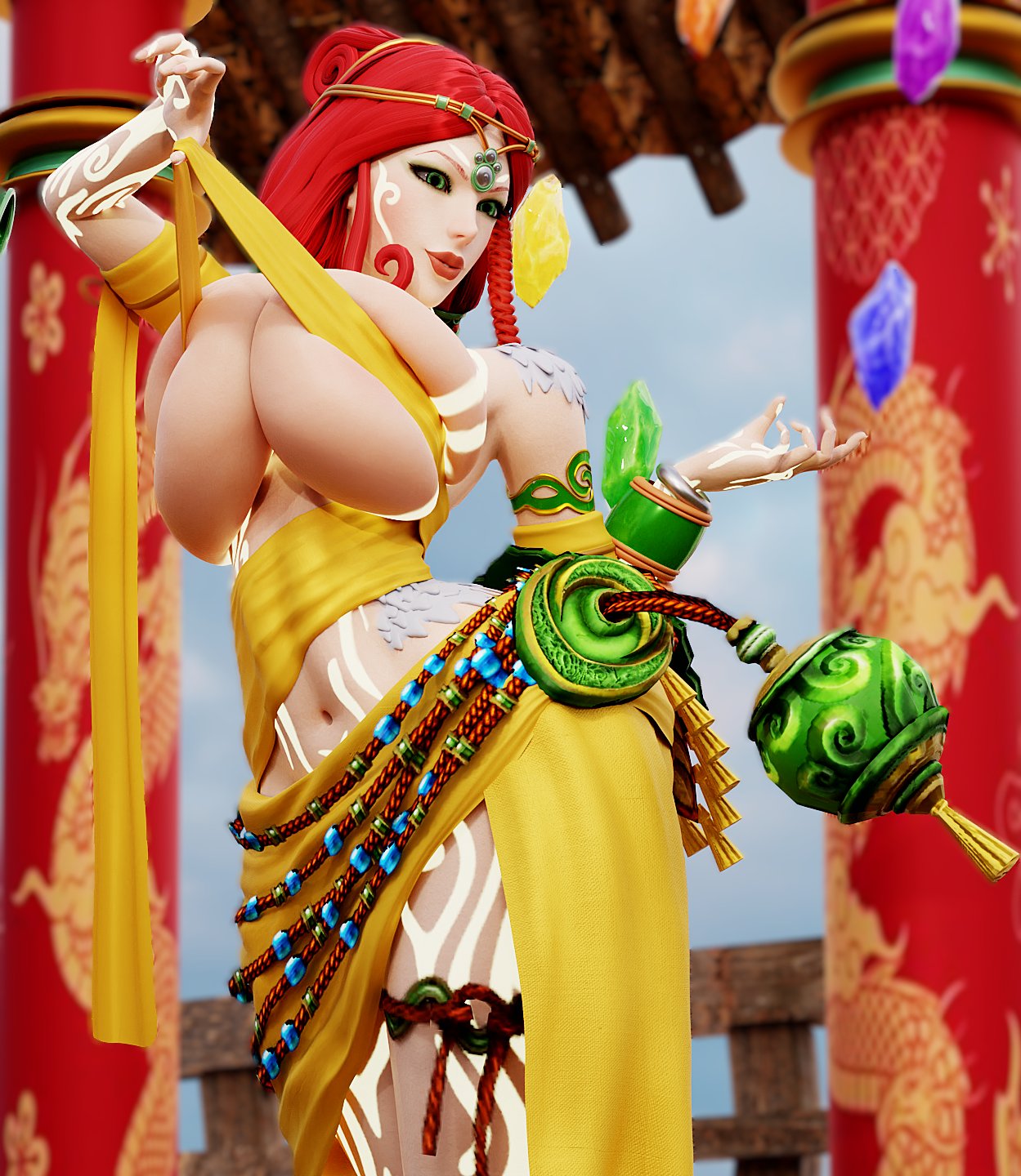 1girls 3d asian_mythology big_breasts chinese_mythology female goddess hi-rez_studios huge_breasts light-skinned_female light_skin mythology nu_wa_(smite) red_hair smilemile0 smite solo