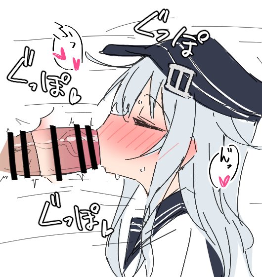 1boy afterimage ame_(amechan17391739) blush closed_eyes fellatio female heterochromia hibiki_(kantai_collection) kantai_collection long_hair oral penis sidelocks simple_background white_background white_hair