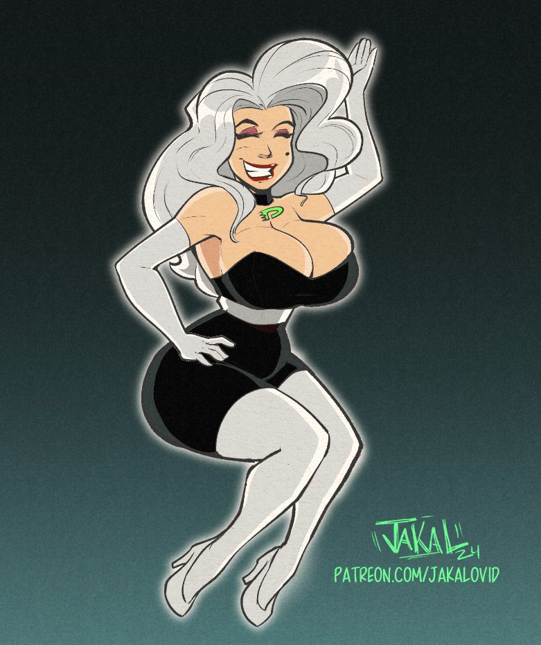 1girls big_breasts danny_phantom dawna_fenton dawna_phantom ghost_girl jakalovid mole_under_eye nickelodeon red_lipstick skin_tight white_hair wide_hips