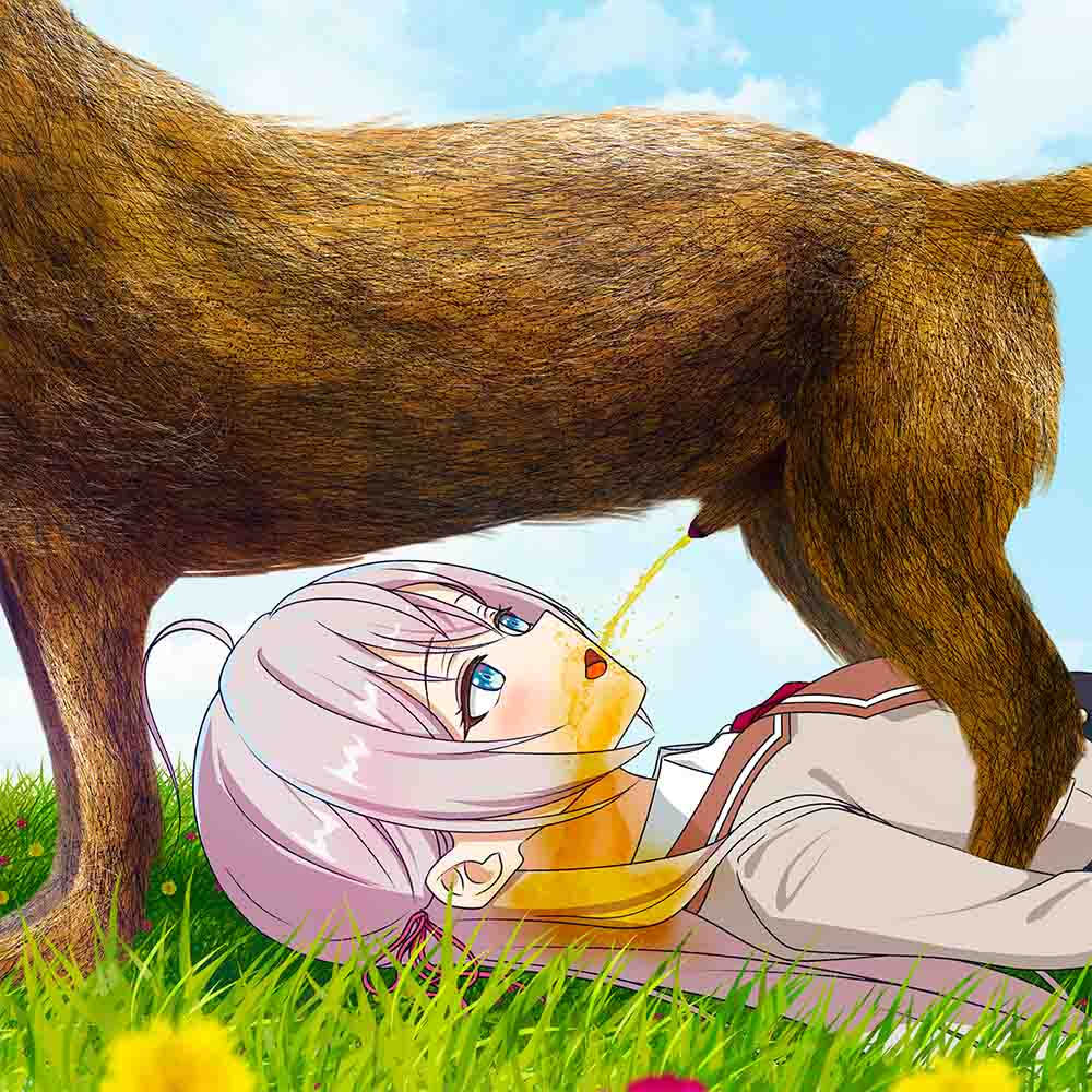 1girls ahoge alisa_mikhailovna_kujou animal animal_penis blue_eyes canine drinking_pee drinking_urine grass lying mushikingubaku open_mouth outdoors peeing piss_drinking purple_hair school_uniform tokidoki_bosotto_roshia-go_de_dereru_tonari_no_alya-san tokidoki_bosotto_russian_de_dereru_tonari_no_alya-san urine zoophilia