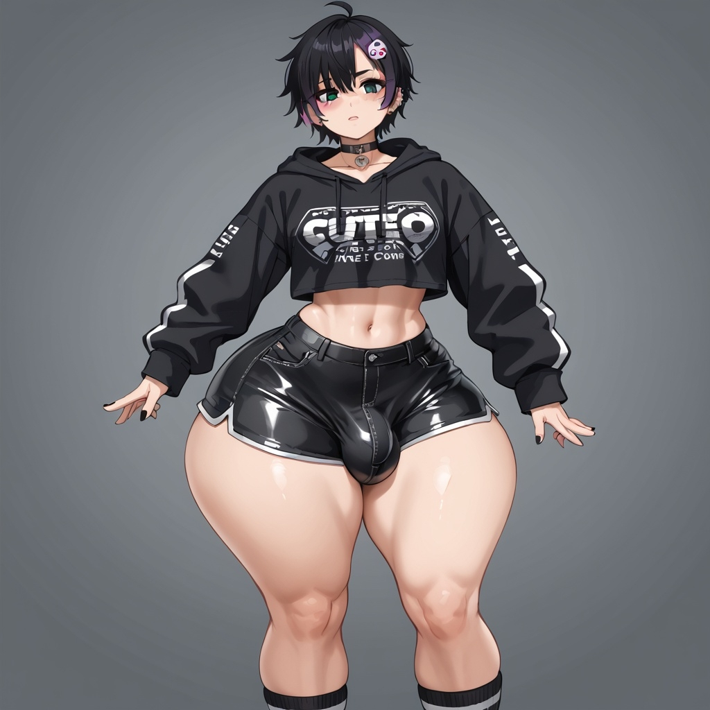 1boy, ai generated, ass, big ass, bottom heavy, chubby, emo, femboy, gay, goth, male, male only
