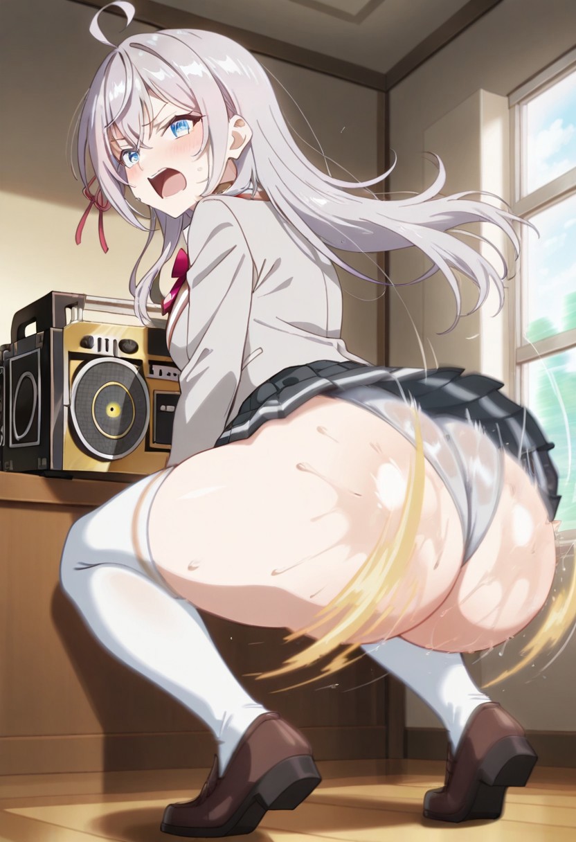 1girls ahoge ai_generated alisa_mikhailovna_kujou ass ass_shake black_skirt black_vest blue_eyes body_control boombox bow bowtie breasts civitai dekutree10 gold_boombox_(prevence) grey_hair grey_jacket hair_ribbon jacket long_hair pleated_skirt red_bow red_bowtie red_ribbon ribbon school_uniform shaking_ass shirt shoes skirt solo thighhighs tokidoki_bosotto_russian_de_dereru_tonari_no_alya-san twerk twerk_hypnosis twerking uniform upskirt white_thighhighs zettai_ryouiki