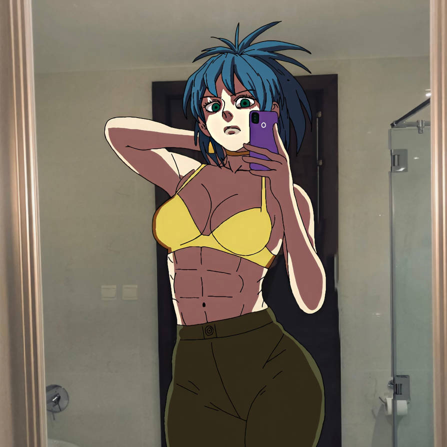 1girls abs bathroom big_ass big_breasts big_lips blue_eyes blue_hair busty earrings female fit fit_female green_eyes king_of_fighters leona_heidern light-skinned_female light_skin long_hair looking_at_viewer mirror thegreatiron tied_hair toned_body toned_stomach wide_hips