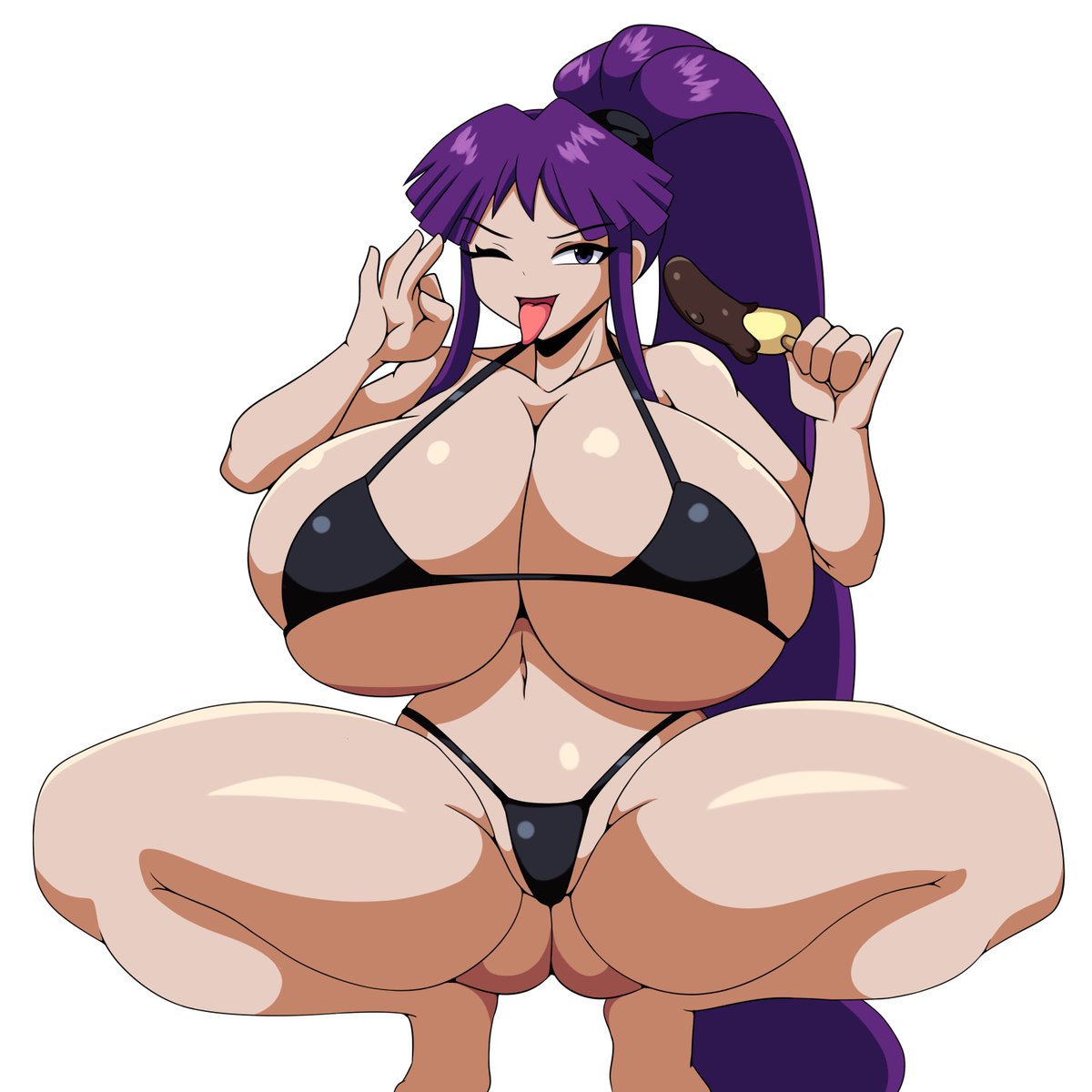 1girls bikini eiken fat_breasts flat_belly huge_breasts iggy-bomb kirika_misono spread_legs