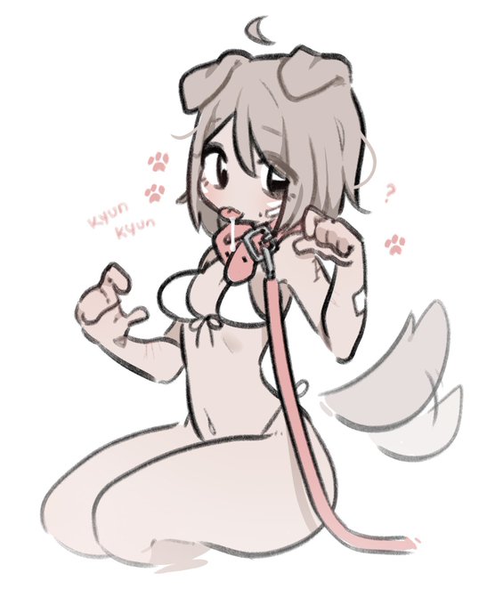 ? angwrie bikini blep collar dog_ears dog_girl female leash leash_and_collar oc puppy puppy_girl puppyplay swimsuit tongue tongue_out