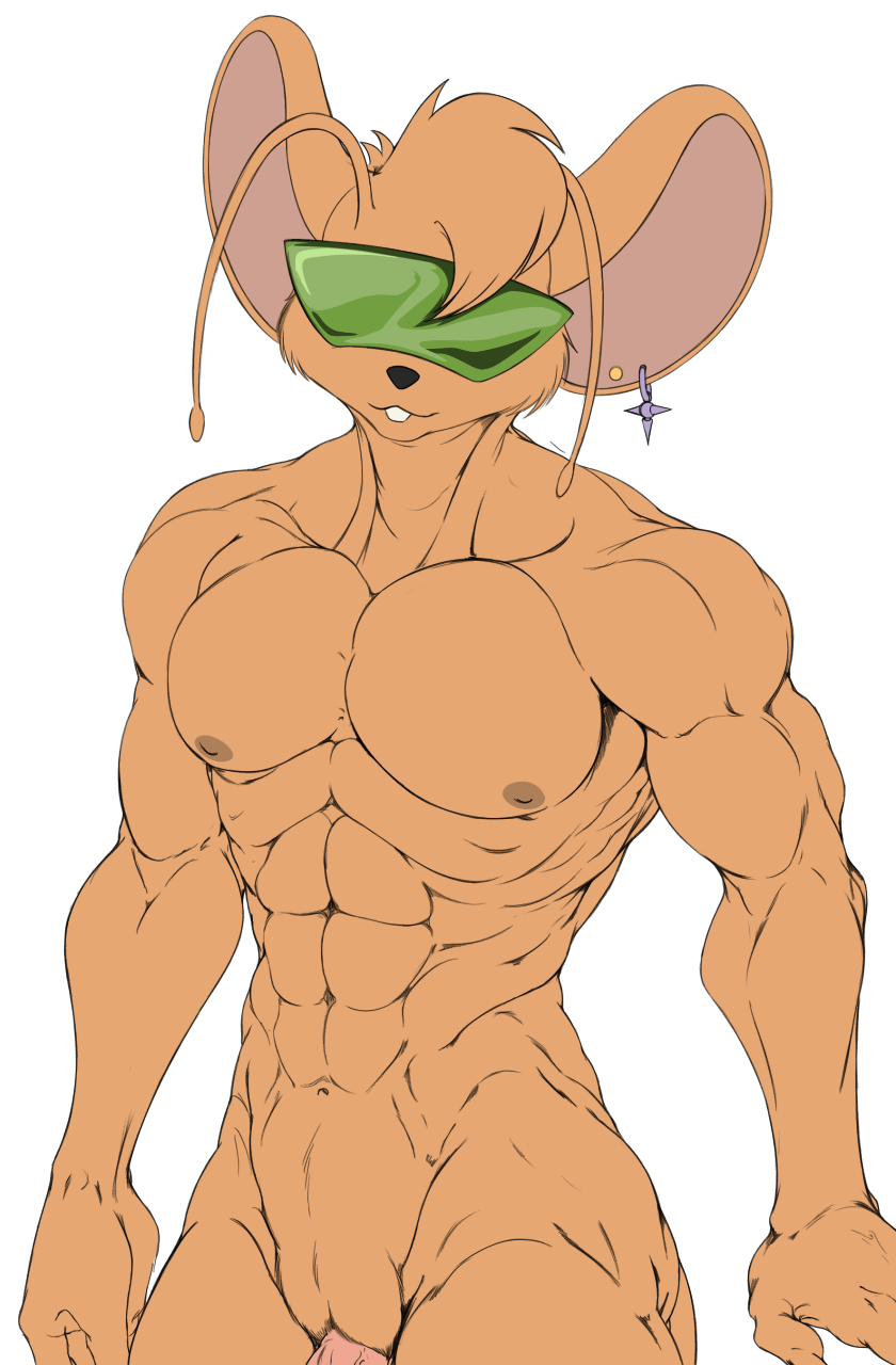 1boy 2022 abs alien anthro biceps biker_mice_from_mars buckteeth eyewear gay genitals glasses hi_res looking_at_viewer male male_focus male_only mammal martian mouse murid murine muscular muscular_male navel nipples nude pecs penis raccoonshinobi rodent solo sunglasses teeth throttle_(bmfm)