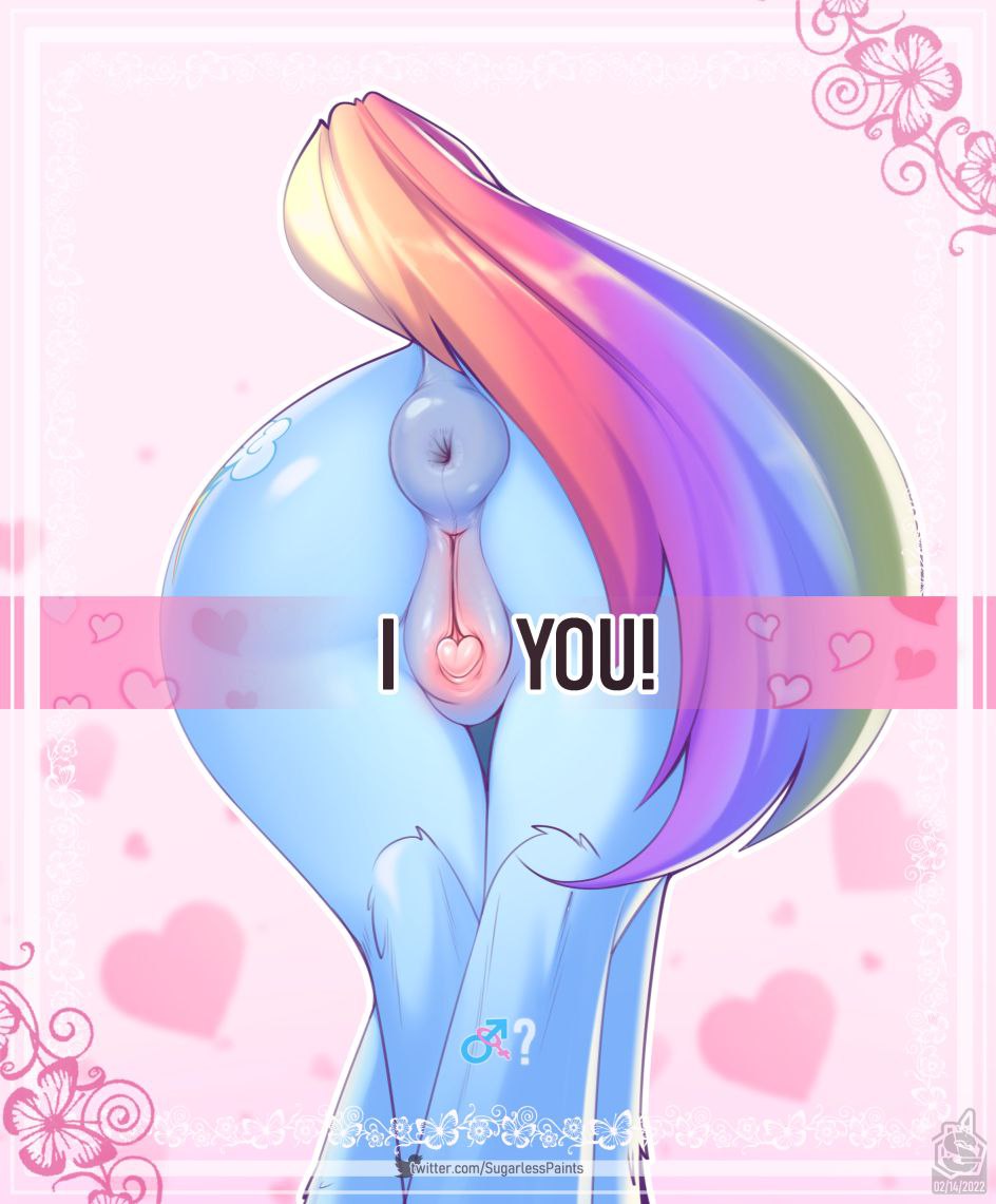 1girls, ass, equine, equine pussy, female, female only, furry, my little pony, nude, ponut, presenting hindquarters, pussy, rainbow dash (mlp), rear view, straight hair, sugarlesspaints