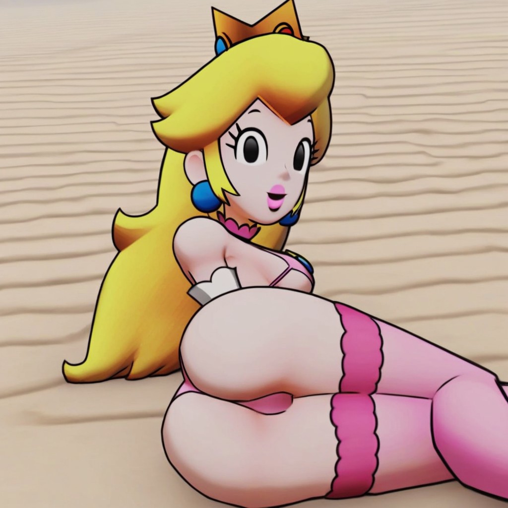 1girls 2025 3d ai_generated beach bikini blonde_hair crown d3rmal earings long_hair looking_at_viewer mario_(series) mario_and_luigi:_brothership mario_and_luigi_(series) nintendo princess_peach sand seductive smile solo stockings super_mario_bros. tagme towel