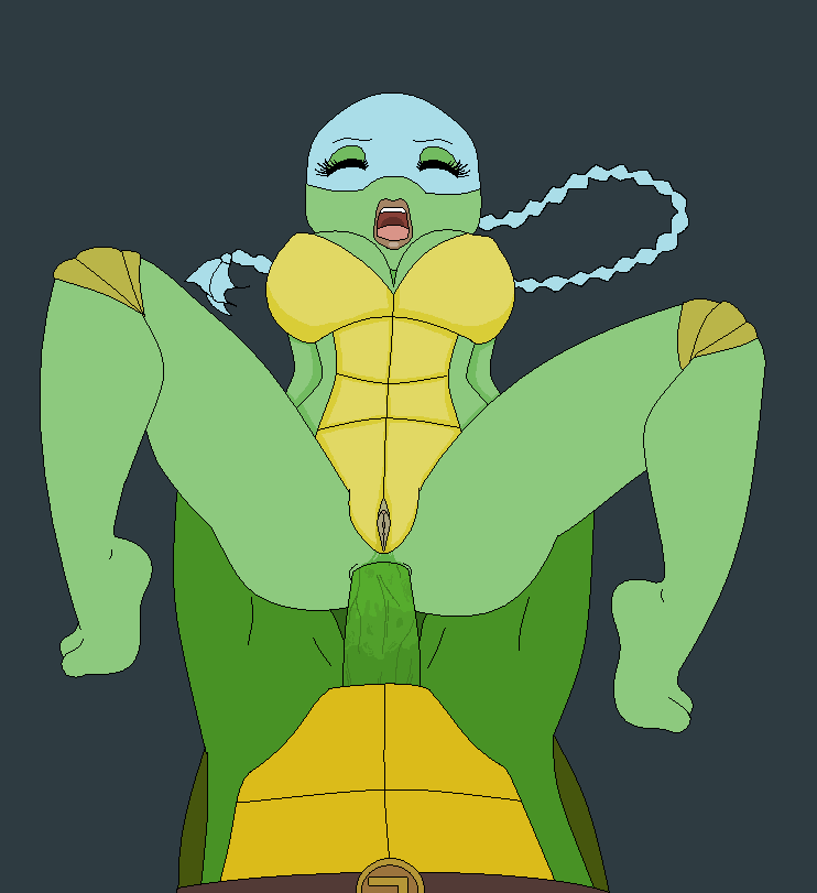 1boy 1girls anal anal_penetration anal_sex big_breasts big_penis breasts closed_eyes duo eyelashes female looking_pleasured makeup male open_mouth penetration penis pixel_art pussy sex simple_background teenage_mutant_ninja_turtles turtle venus_de_milo