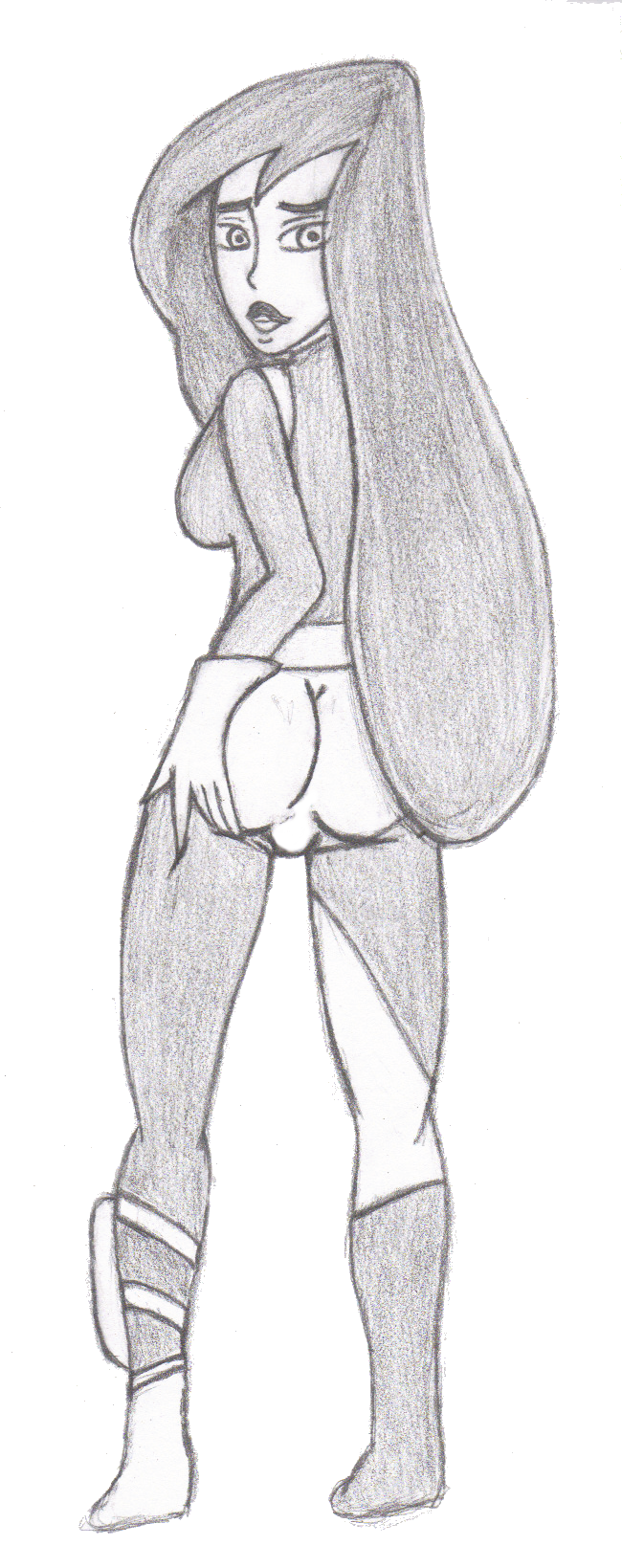 disney female female_only human kim_possible medium_breasts monochrome ryoku shego solo straight_hair tagme