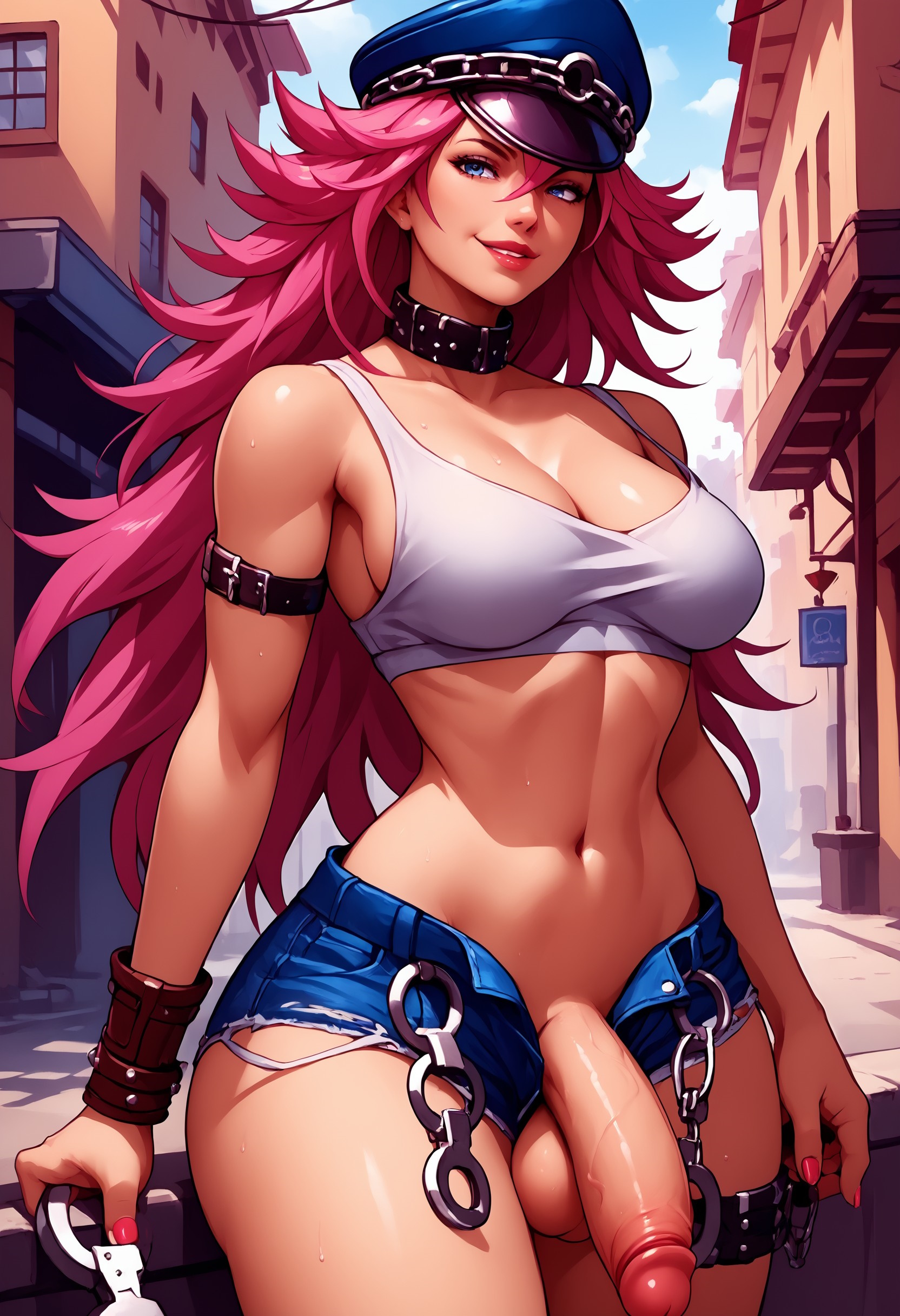 ai generated, breasts, capcom, final fight, futa only, futanari, futaqueens, intersex, large penis, penis, poison (final fight), street fighter