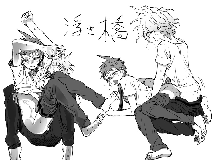 2boys, anal, blush, clothed, clothed male nude male, danganronpa, danganronpa 2: goodbye despair, gay, hinata hajime, looking back, looking down, male, male only, male/male, nagito komaeda, pants down, shirt up, straight hair, teenager, translation request, yaoi, young, zakiko