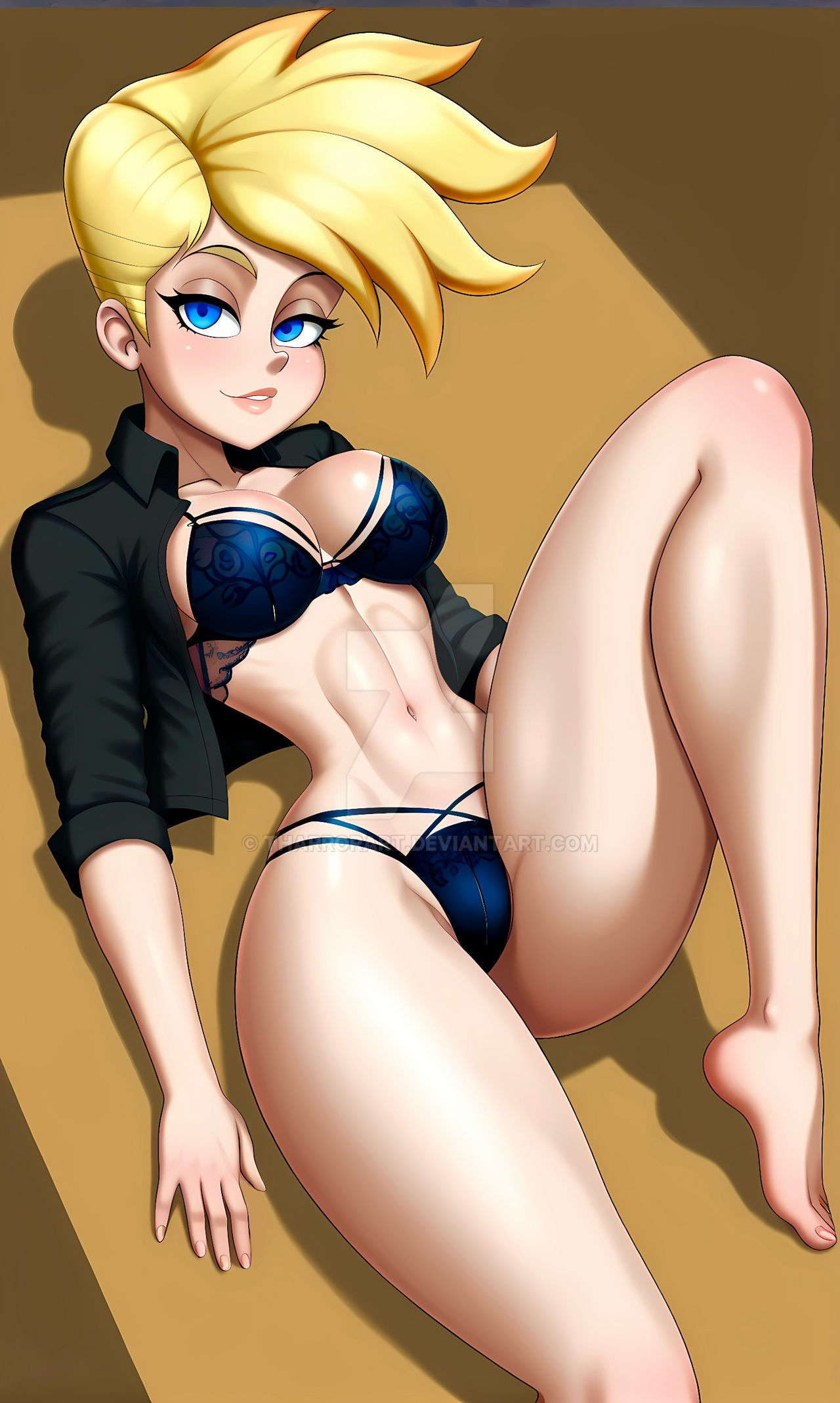 1girls ai_generated amandaletey blonde_female blonde_hair blonde_hair_female blue_eyes cleavage female gender_transformation genderbent genderswap_(mtf) jenny_test johnny_test johnny_test_(series) panties provocative red_lipstick rule_63 short_blonde_hair short_hair skimpy_outfit thick thick_ass thick_hips thick_legs thick_thighs tomboy