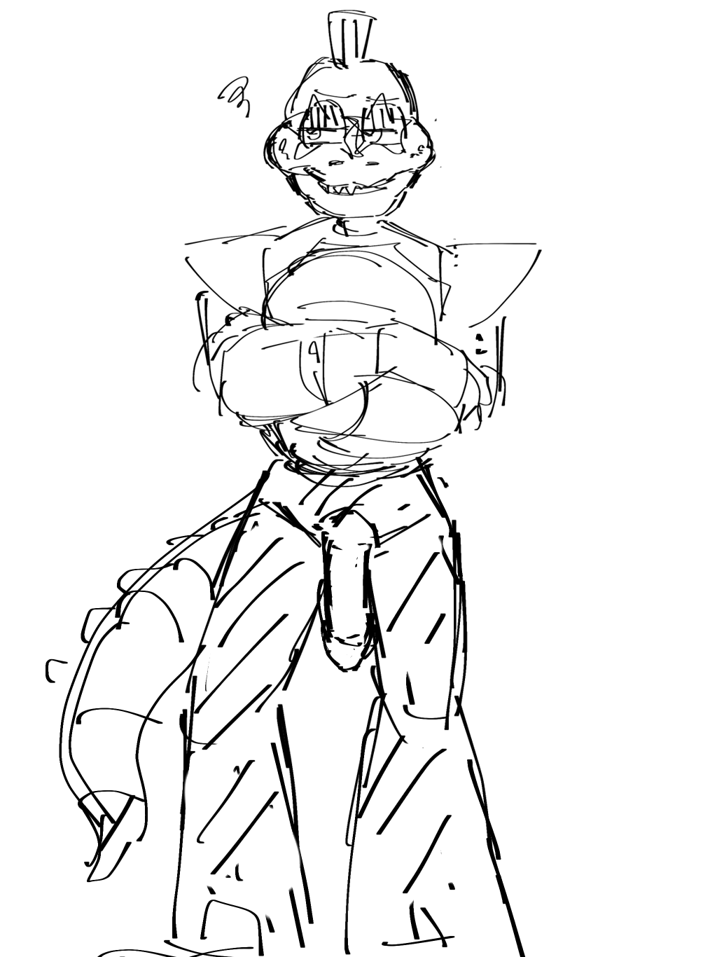 1boy 2024 animatronic annoyed annoyed_expression anthro anthro_focus anthro_only anthro_solo crocodile crocodilian crocodylid five_nights_at_freddy's flaccid glasses machine male male_anthro male_focus male_only memaigasuru_01 monochrome montgomery_gator_(fnaf) penis penis_out robot robot_humanoid solo solo_anthro solo_focus solo_in_panel solo_male star_glasses sunglasses tail
