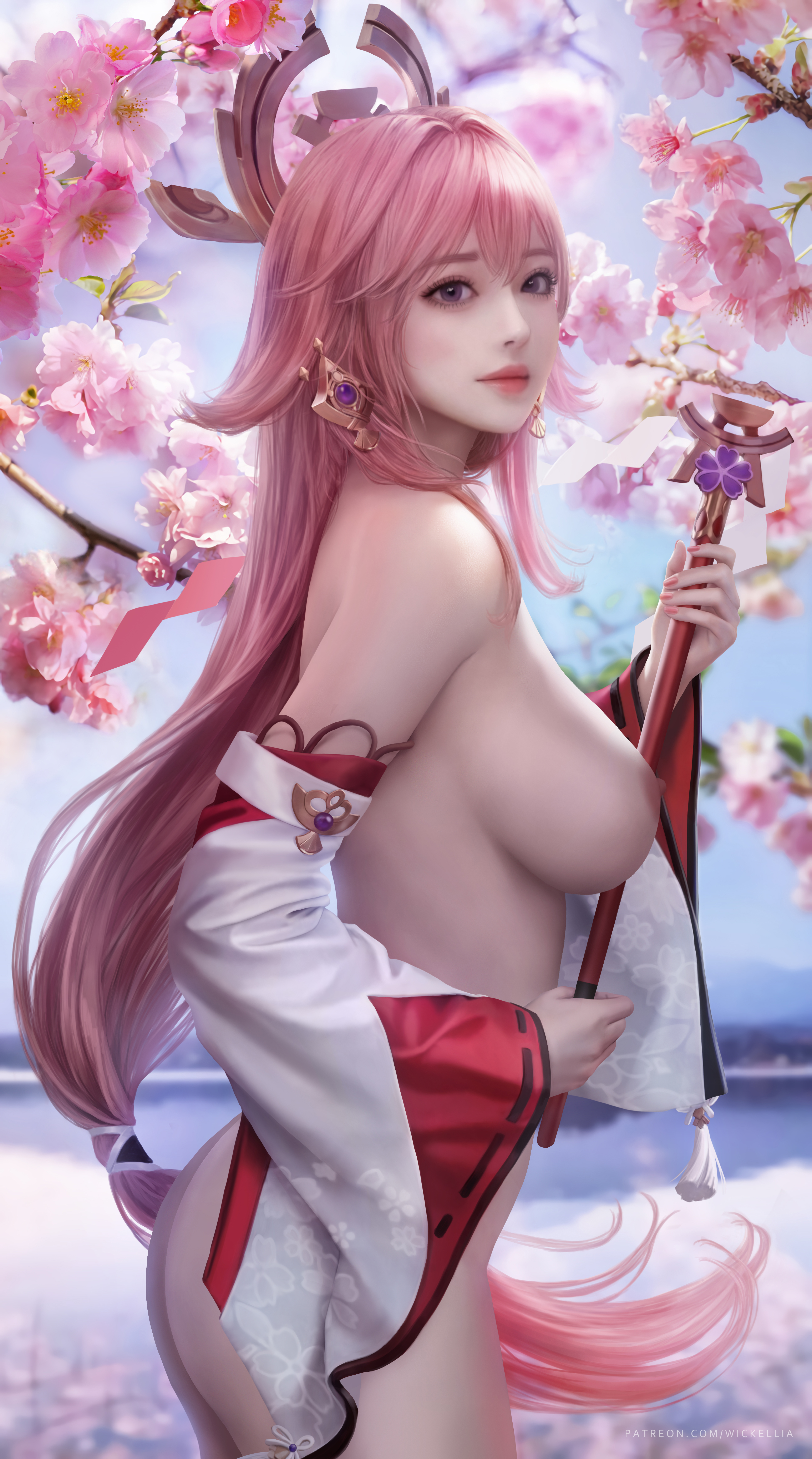 female, genshin impact, tagme, wickellia, yae miko