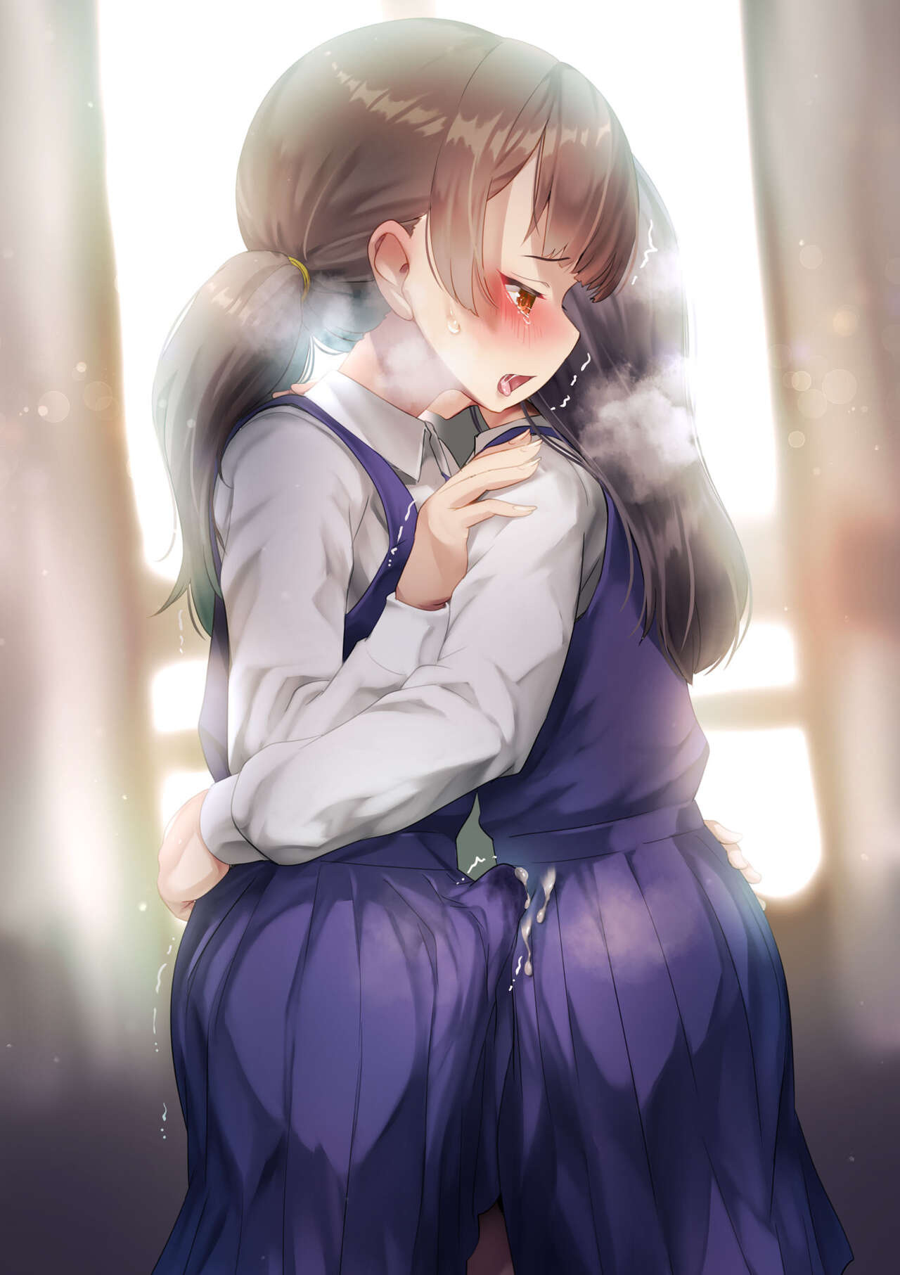 1futa, 1girls, after orgasm, ayanakitori, blush, bottomless skirt, brown hair, clothed, clothing, cum, cum drip, cum in clothes, cum on clothes, cum through clothes, cumdrip, cumshot, dickgirl, duo, ejaculation, embrace, erection, erection under clothes, erection under skirt, female, fully clothed, futa sans balls, futa with female, futanari, hands-free, handsfree ejaculation, heavy breathing, hug, hugging, human, intersex, light skin, light-skinned female, light-skinned futa, orgasm without stimulation, penis, penis bulge, penis under clothes, penis under skirt, red eyes, school uniform, schoolgirl, skirt, skirt lift, spontaneous ejaculation, spontaneous orgasm, standing, sweat, tenting, twintails