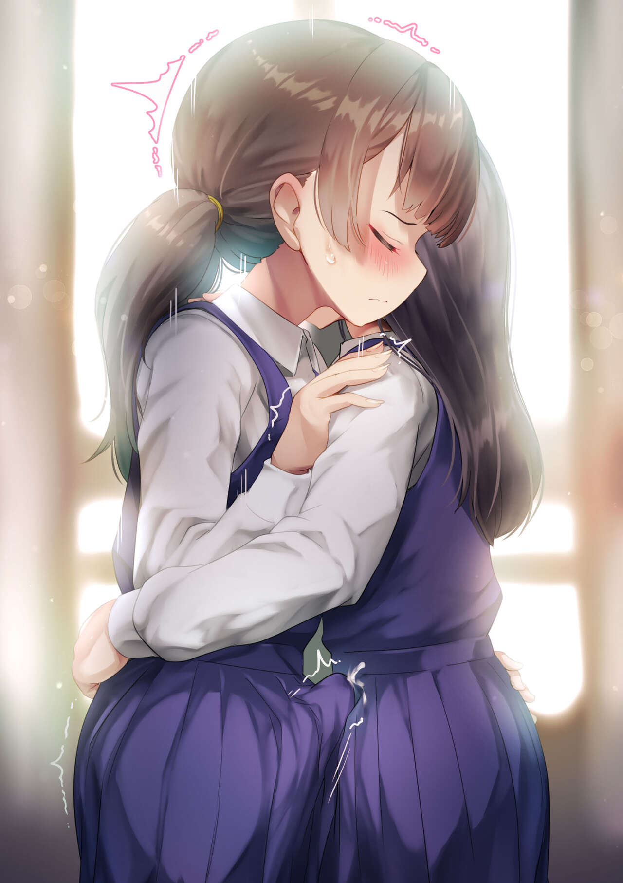 1futa, 1girls, ayanakitori, blush, bottomless skirt, brown hair, closed eyes, clothed, clothing, cum, cum in clothes, cum through clothes, cumdrip, cumshot, dickgirl, duo, ejaculation, embrace, erection, erection under clothes, erection under skirt, female, fully clothed, futa sans balls, futa with female, futanari, hands-free, handsfree ejaculation, hug, hugging, human, intersex, light skin, light-skinned female, light-skinned futa, orgasm, orgasm without stimulation, penis, penis bulge, penis under clothes, penis under skirt, red eyes, school uniform, schoolgirl, skirt, skirt lift, spontaneous ejaculation, spontaneous orgasm, standing, sweat, tenting, twintails
