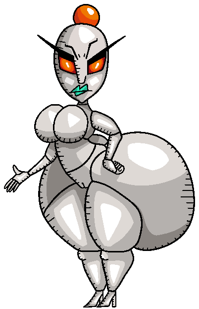 ass big_butt breasts bubble_butt buriki_(tingle) cameltoe female hand_on_hip huge_ass humanoid large_ass lips machine metallic_body nintendo not_furry nude orange_eyes plamzdoom ripened_tingle's_balloon_trip_of_love robot robot_humanoid round_ass silver_body solo standing teal_lips teal_lipstick the_legend_of_zelda video_games