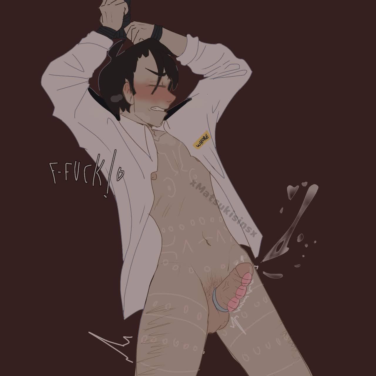 ahe gao, bdsm gear, bondage, bondage gear, cock ring, cumming, edging, five nights at freddy's, fnaf, gay, male, male only, masculine, open shirt, overstimulation, partially clothed, penis, purple guy (fnaf), solo, solo focus, solo male, vibrator, vibrator on penis, william afton, yaoi