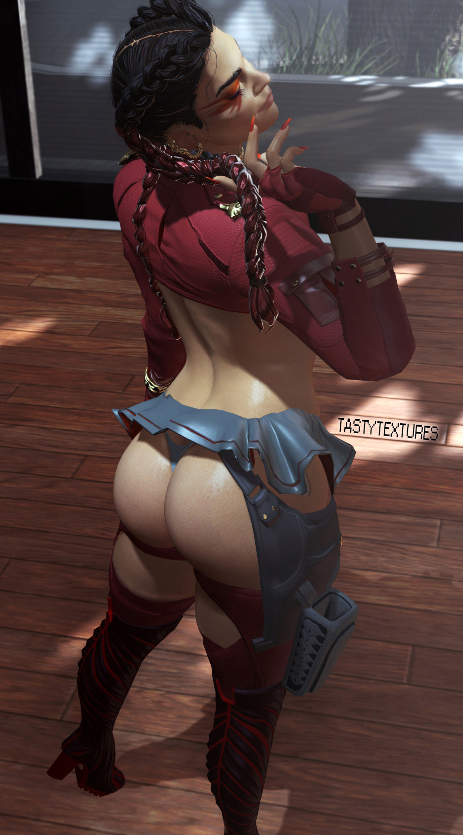 3d 3d_(artwork) apex_legends ass big_ass big_butt bubble_ass bubble_butt curvy cute hourglass_figure loba_(apex_legends) nude pinup seductive seductive_look sensual source_filmmaker tastytextures thick thick_ass thick_thighs wide_hips