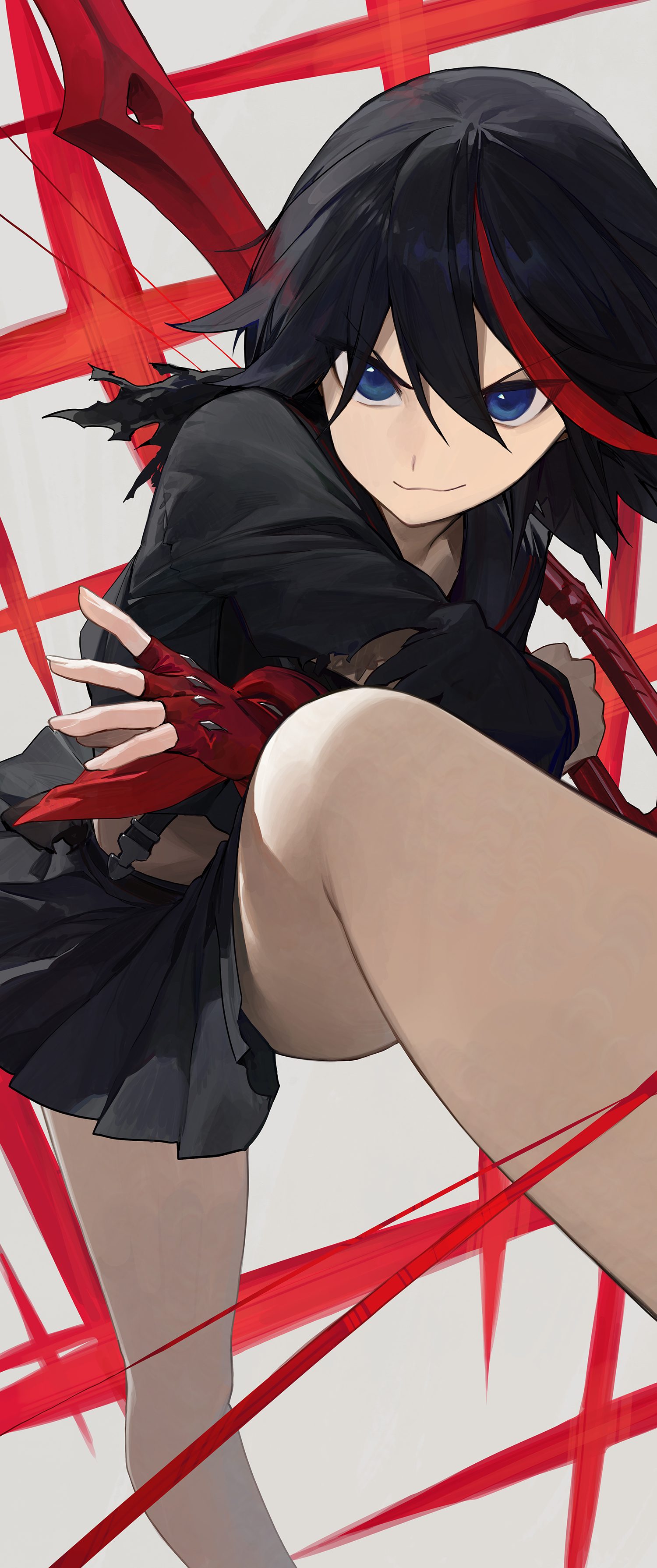 1girls, black hair, black-haired female, blue eyes, female, jeonghee1414, kill la kill, legs, light skin, light-skinned female, looking at viewer, matoi ryuuko, senketsu, solo, tagme