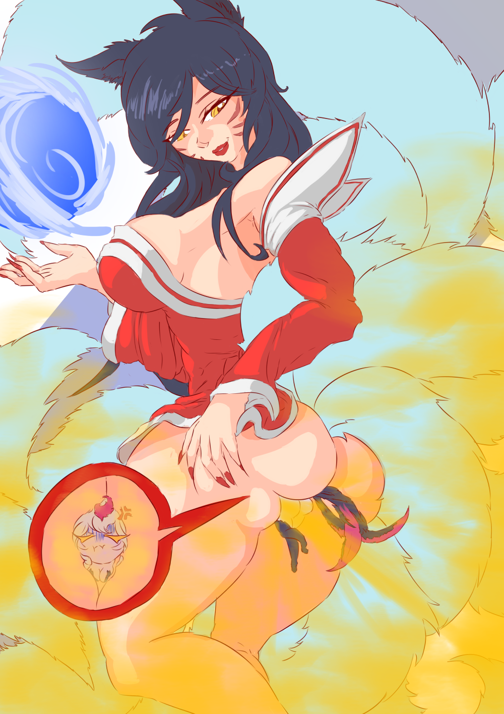 2girls ahri animal_ears big_ass big_butt black_hair evelynn fart fart_cloud fart_fetish farting giantess grabbing_own_ass league_of_legends looking_back multiple_girls multiple_tails pervdarkling_(artist) red_lipstick riot_games smile tail yellow_eyes yuri